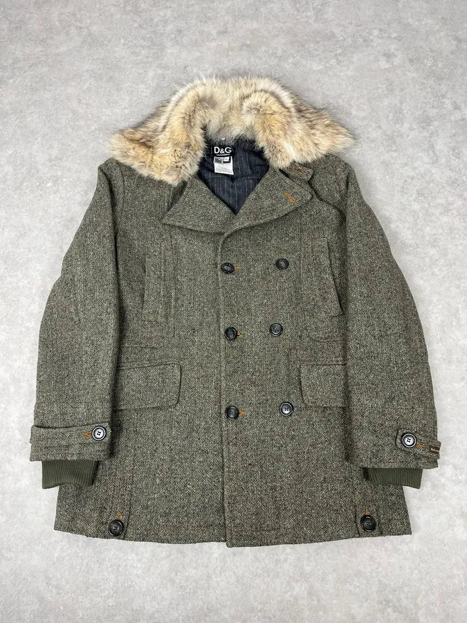 AW2008 Dolce & Gabbana Fur Collar Grey Wool Imperial Jacket EfvUgnu 0