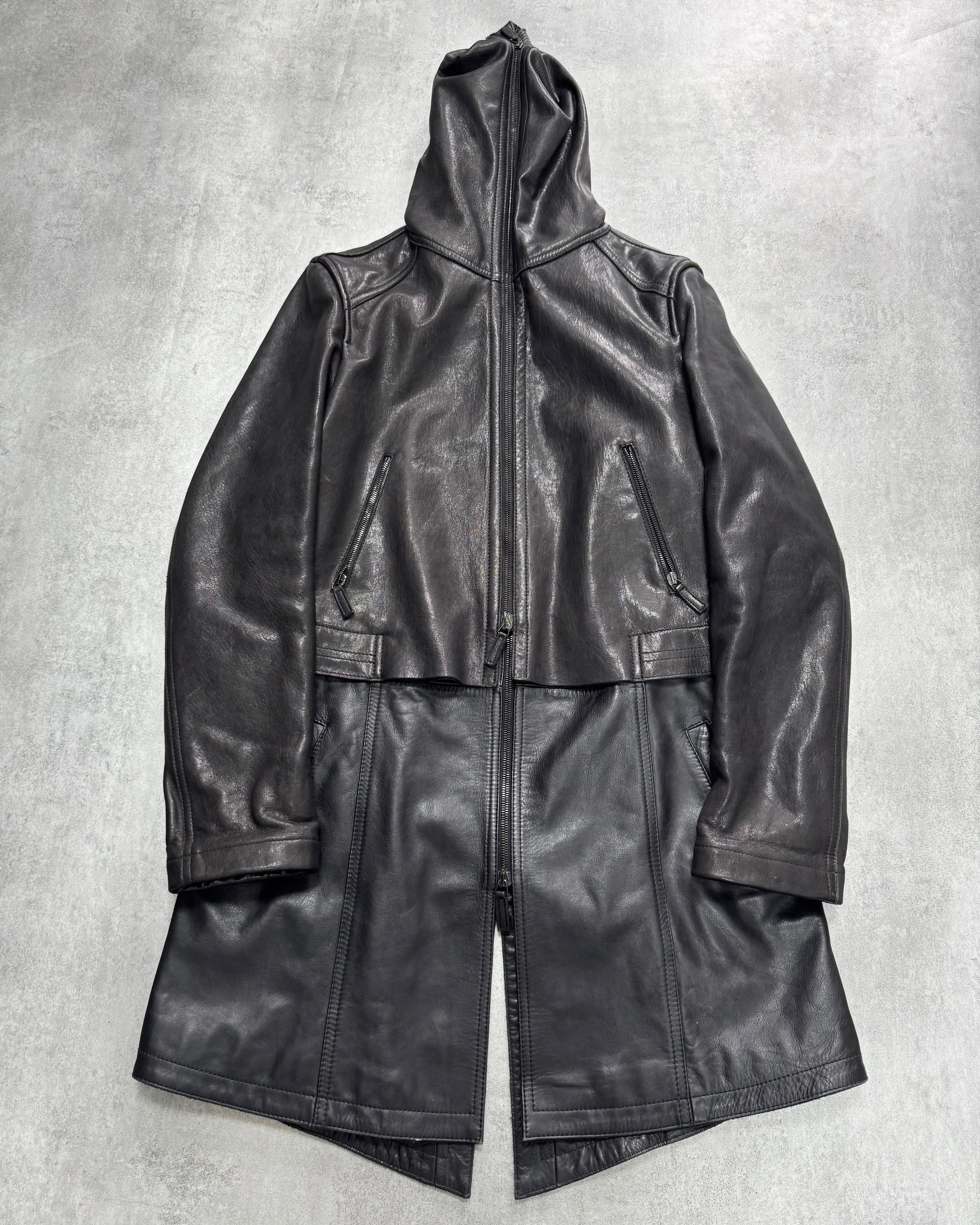 FW2012 Emporio Armani Full Zip Black Leather Long Jacket