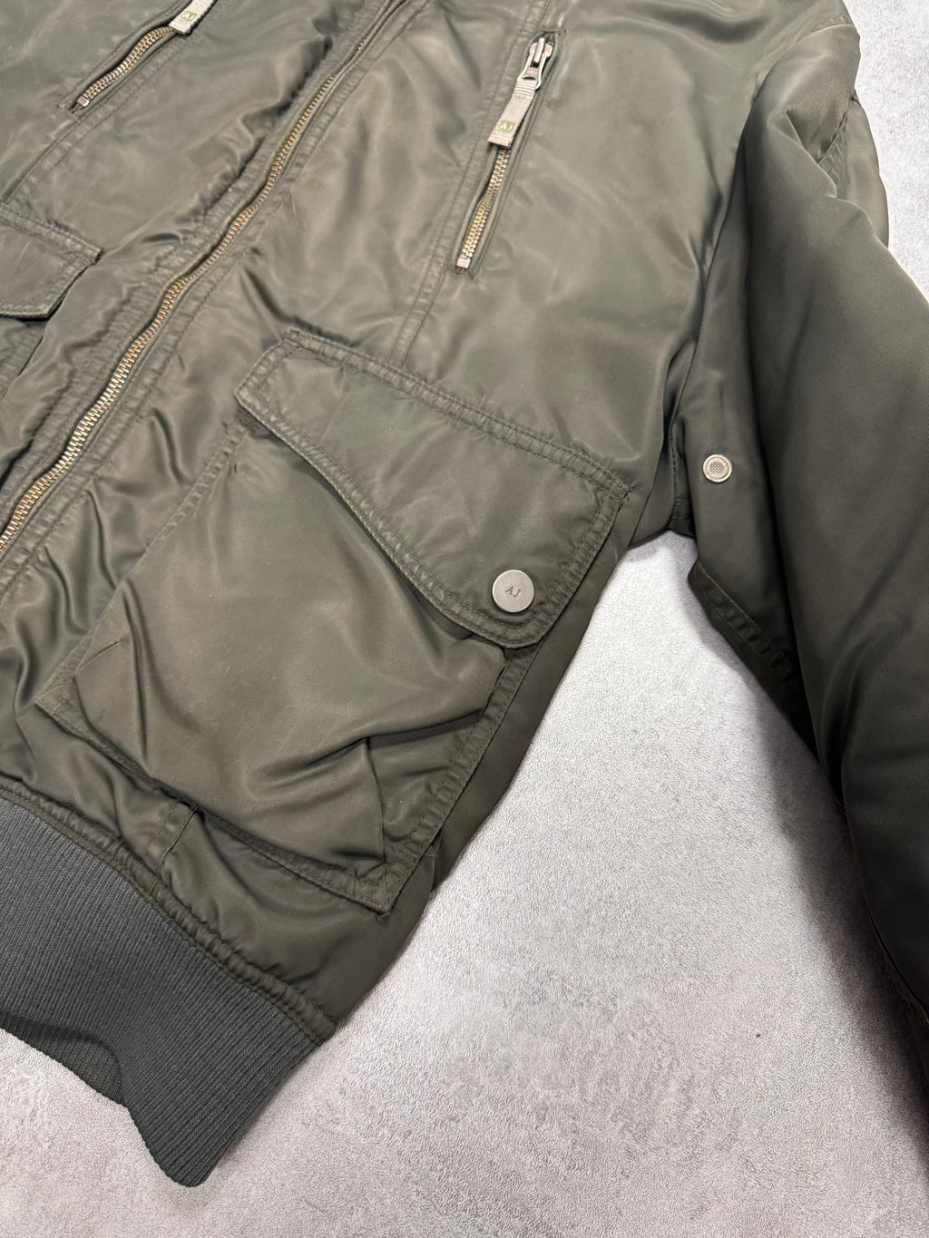 2000s Armani Olive Utility Drift Bomber Jacket