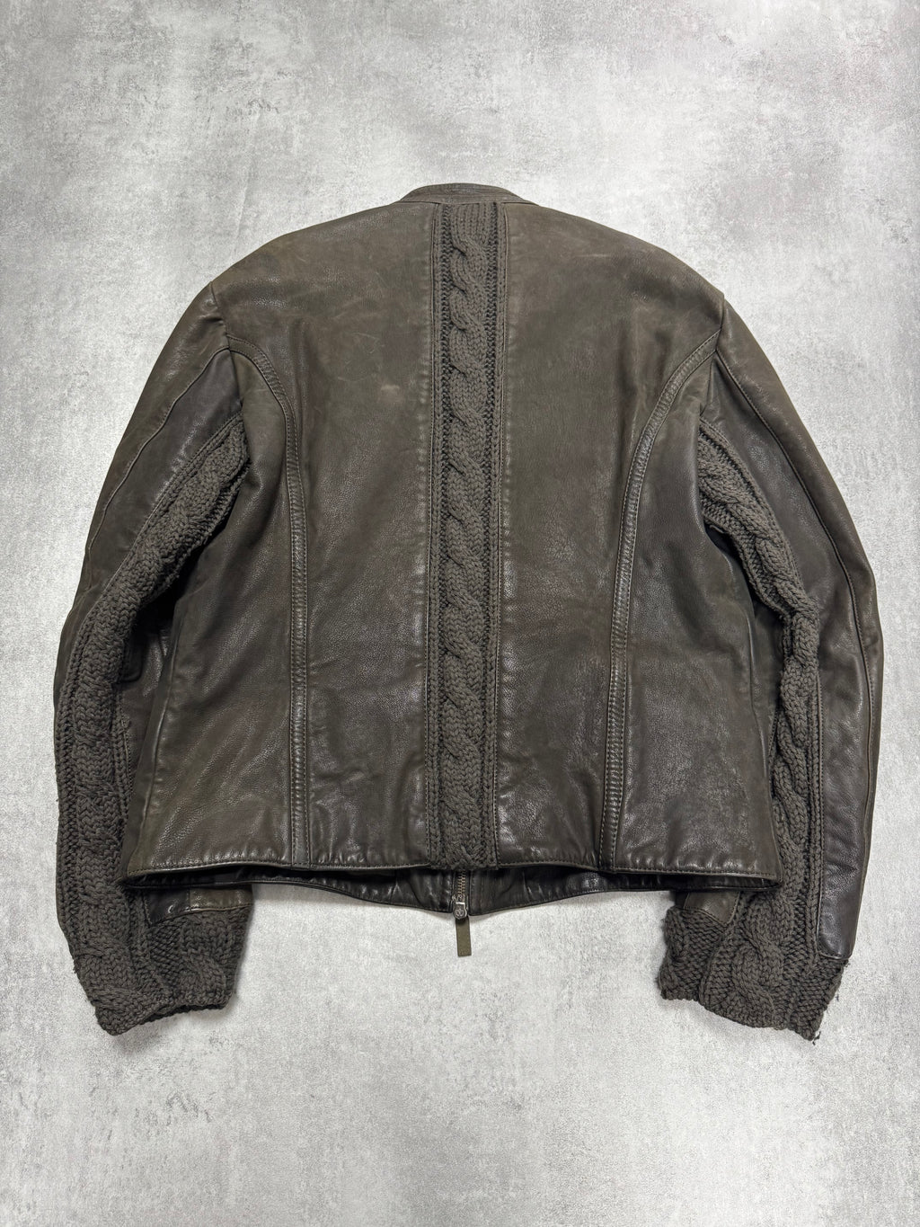 AW2009 Emporio Armani Brown Leather Wool Embelishments Jacket