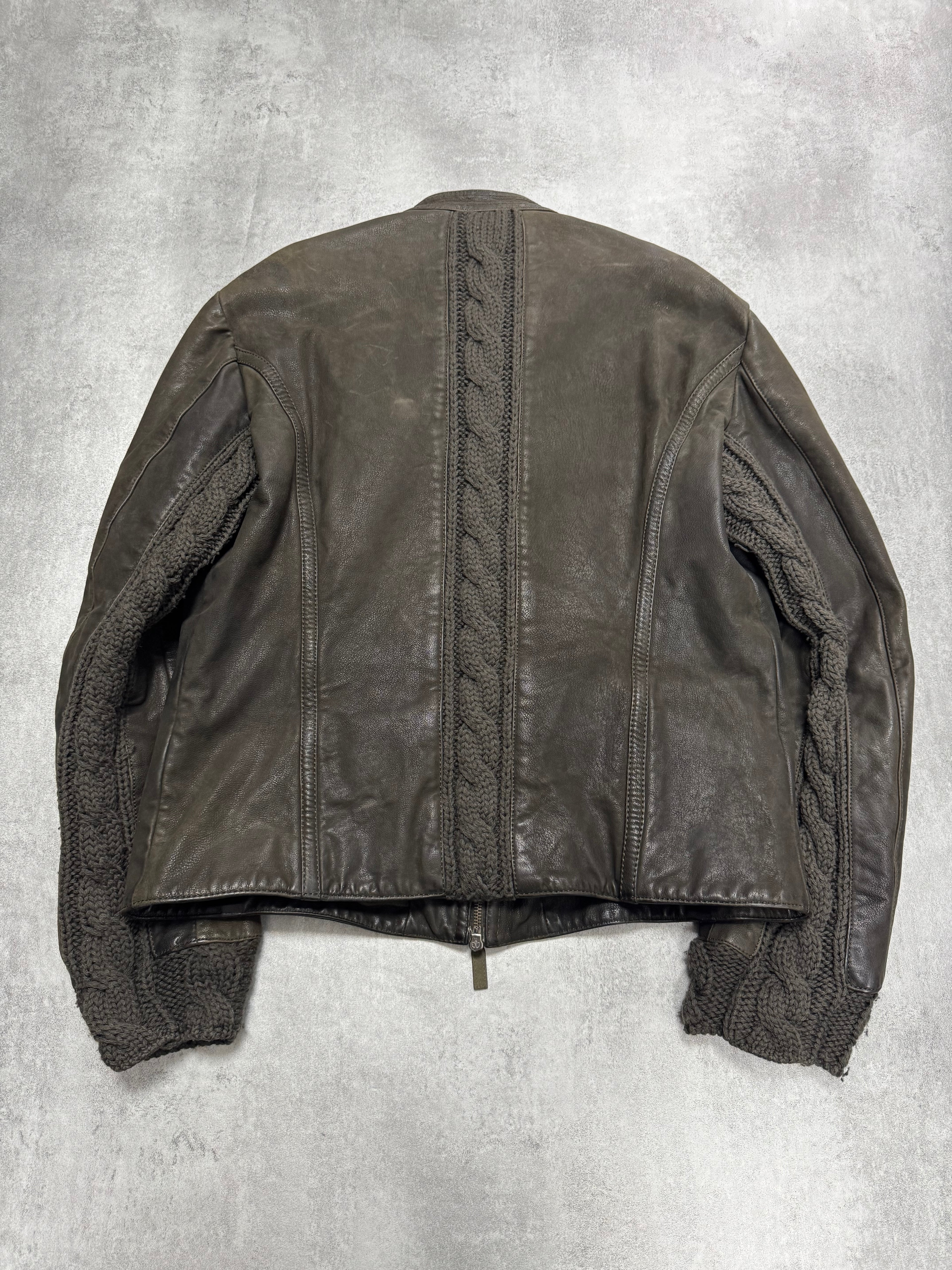 AW2009 Emporio Armani Brown Leather Wool Embelishments Jacket