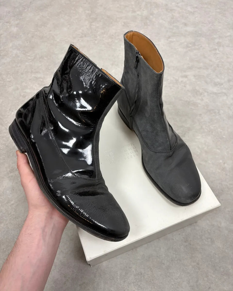 Maison Margiela Black & Grey Patent Leather Hybrid Boots MUHxaFV 0