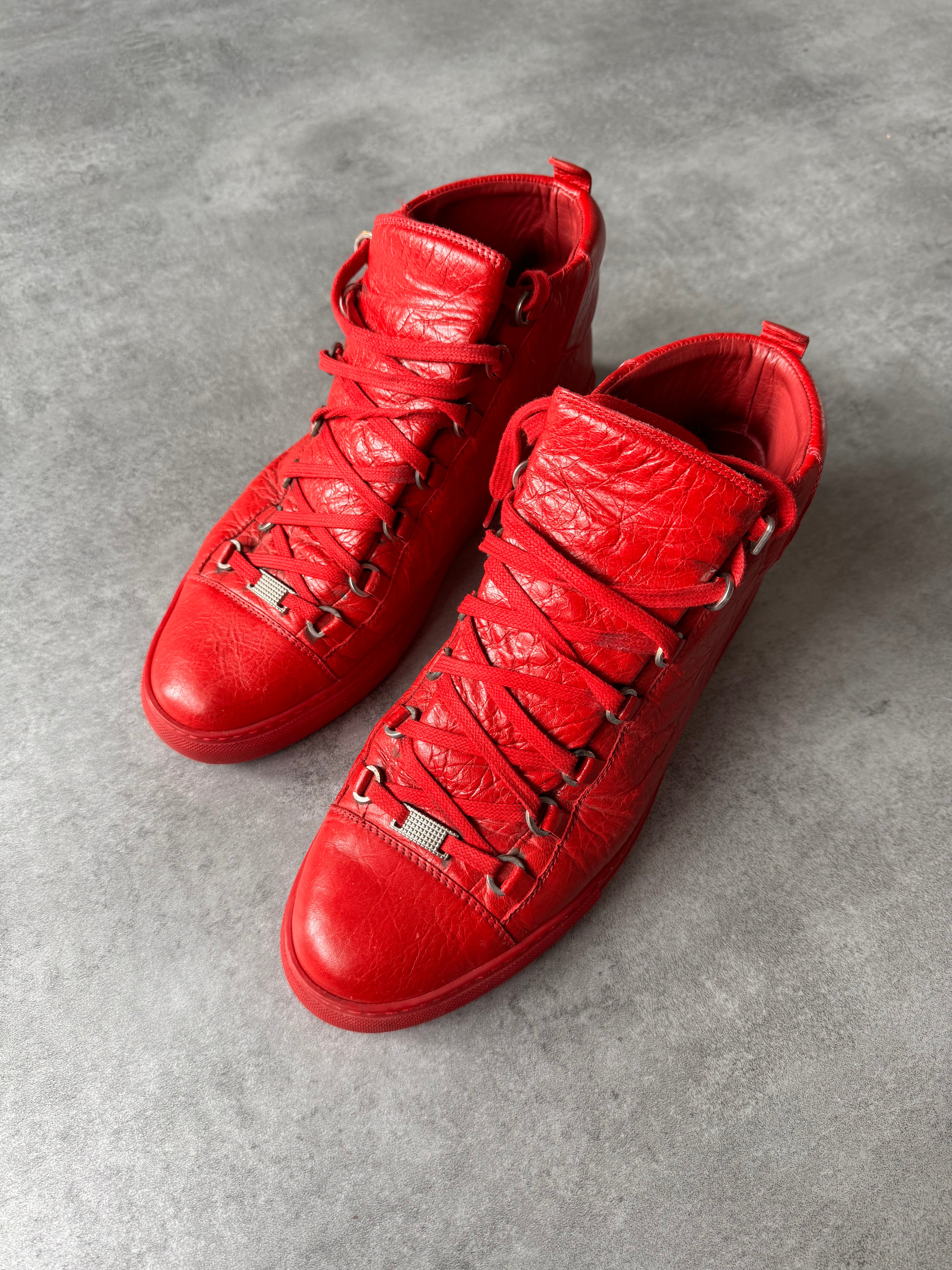 Balenciaga Arena High Red Cracked Leather Sneakers