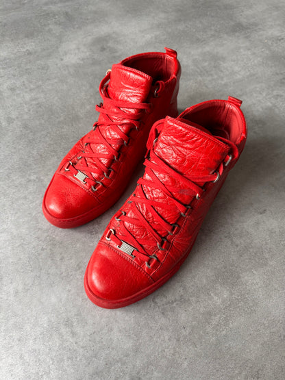 Balenciaga Arena High Red Cracked Leather Sneakers (45eu/us11)