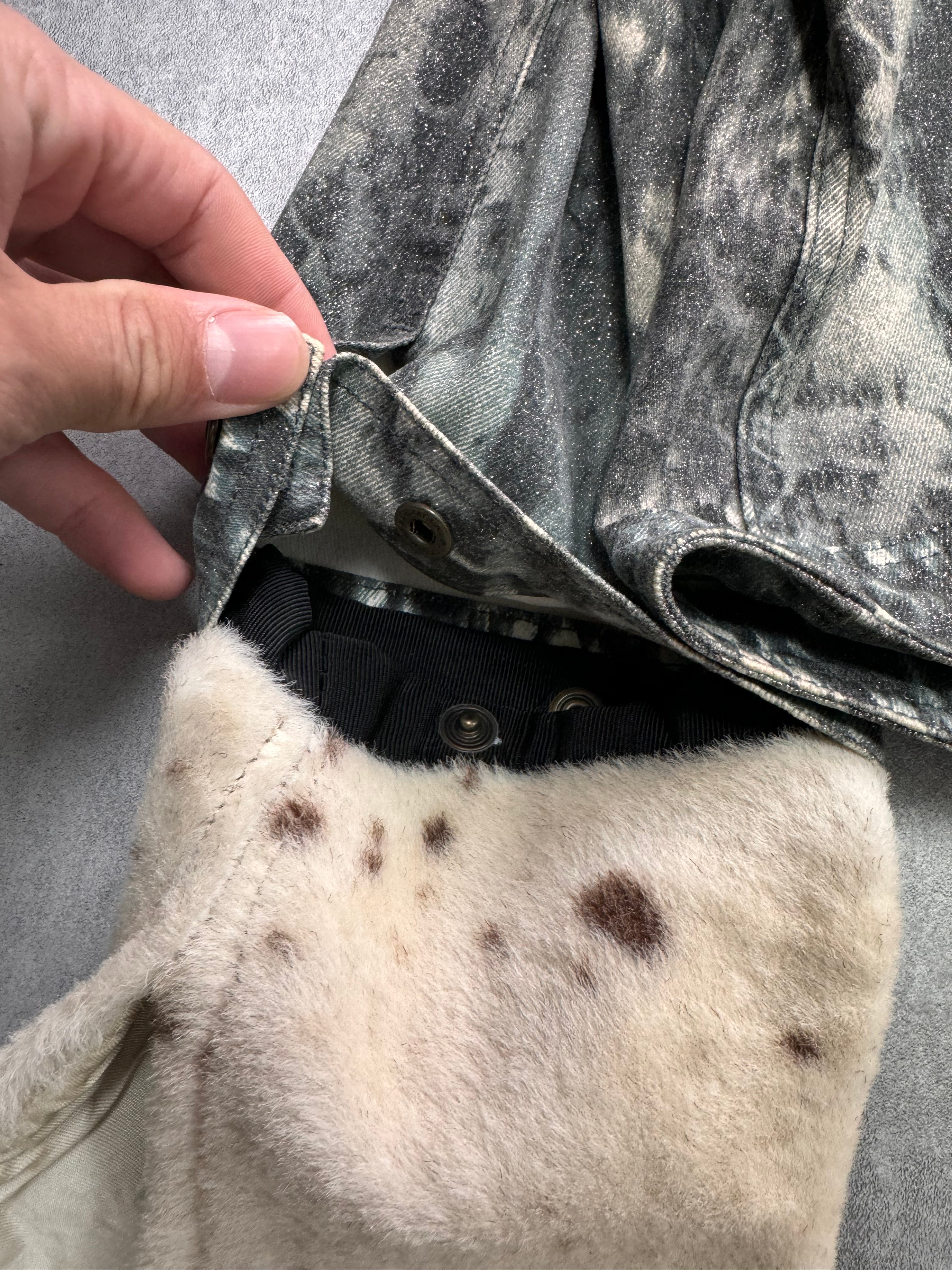 1990s Roberto Cavalli Snake Denim Jacket with Cow Detachable Sleeves