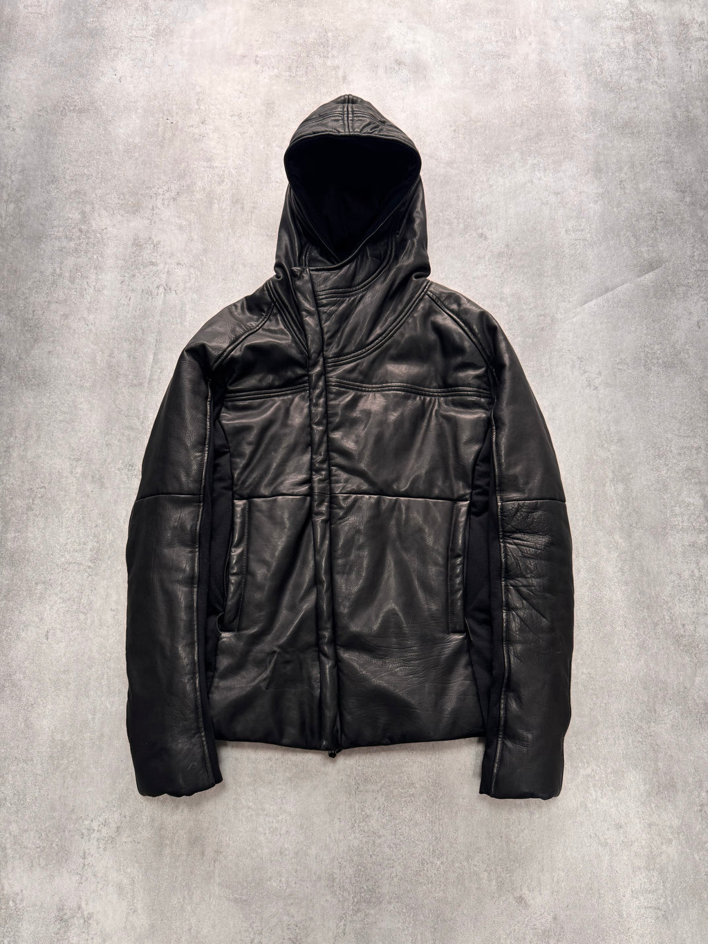 FW2012 Emporio Armani Ninja Asymmetrical Leather Hooded Coat