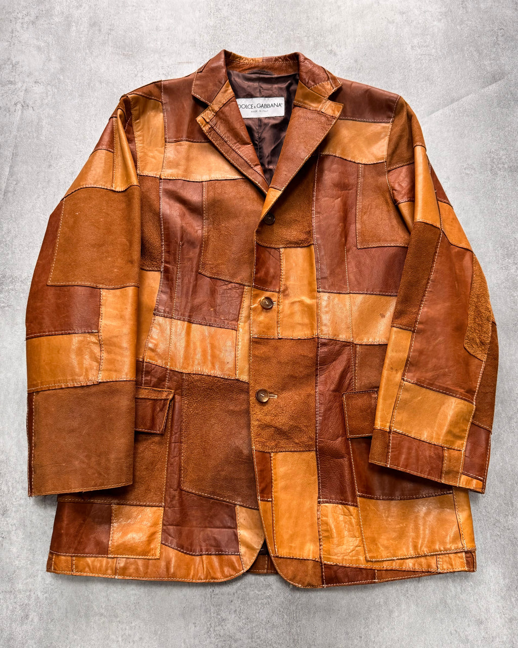 SS2001 Dolce & Gabbana Camel Patchwork Leather Suit Jacket