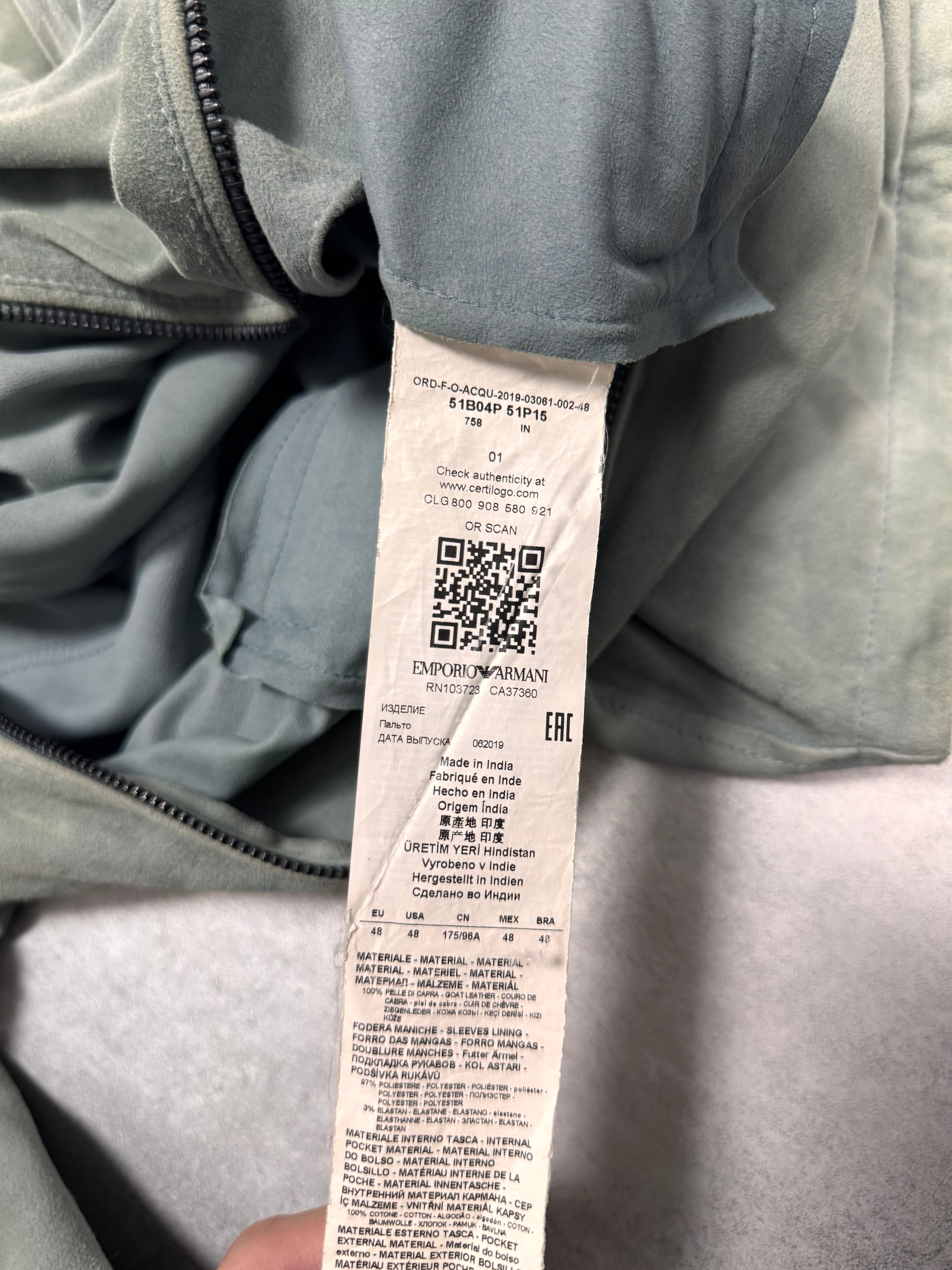 SS2019 Emporio Armani Alga Green Suede Leather Jacket