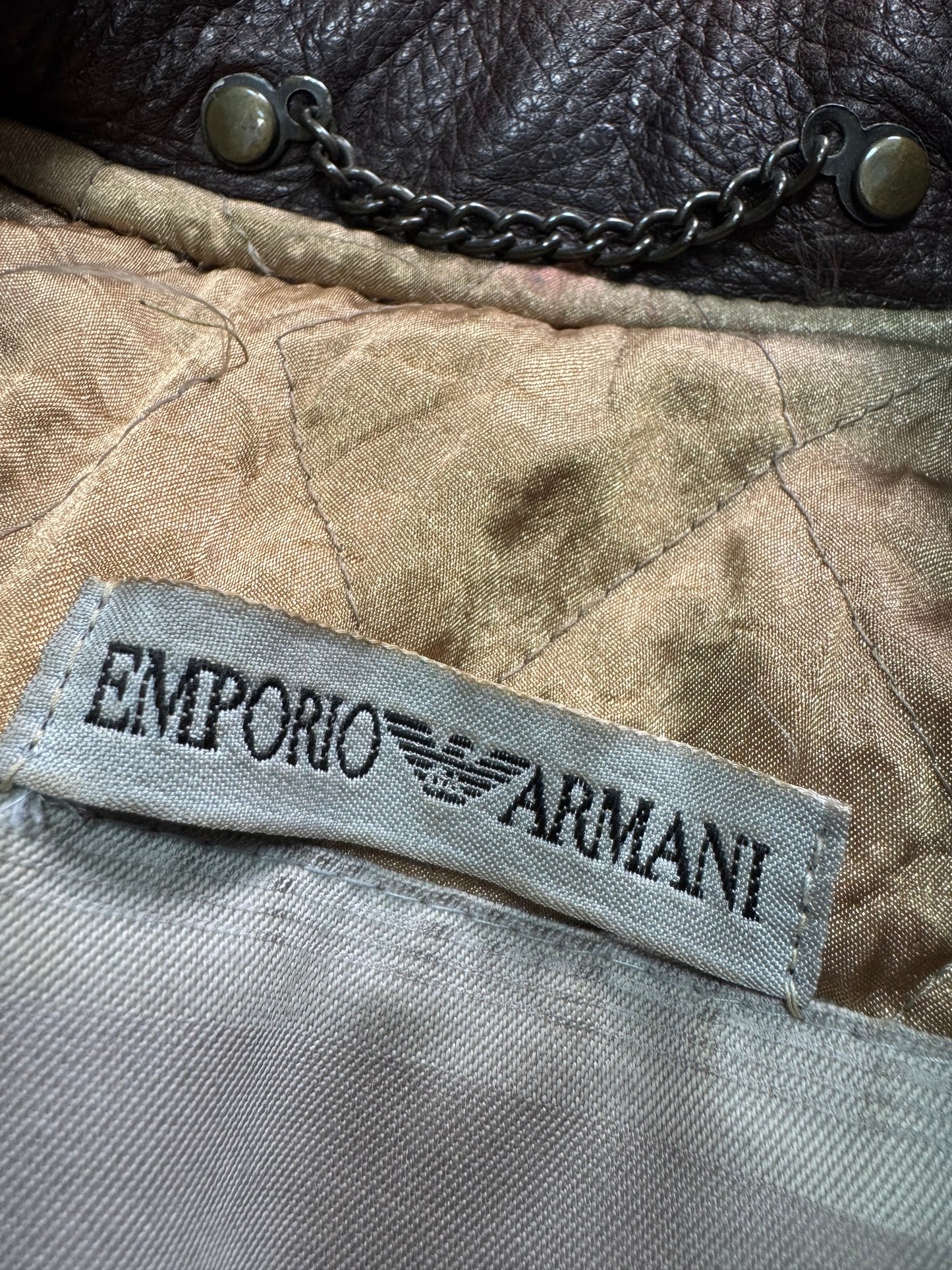 1990s Emporio Armani Brown Classic Bomber Leather Jacket (M)