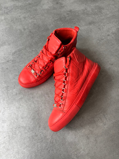 Balenciaga Arena High Red Cracked Leather Sneakers (44eu/us10)