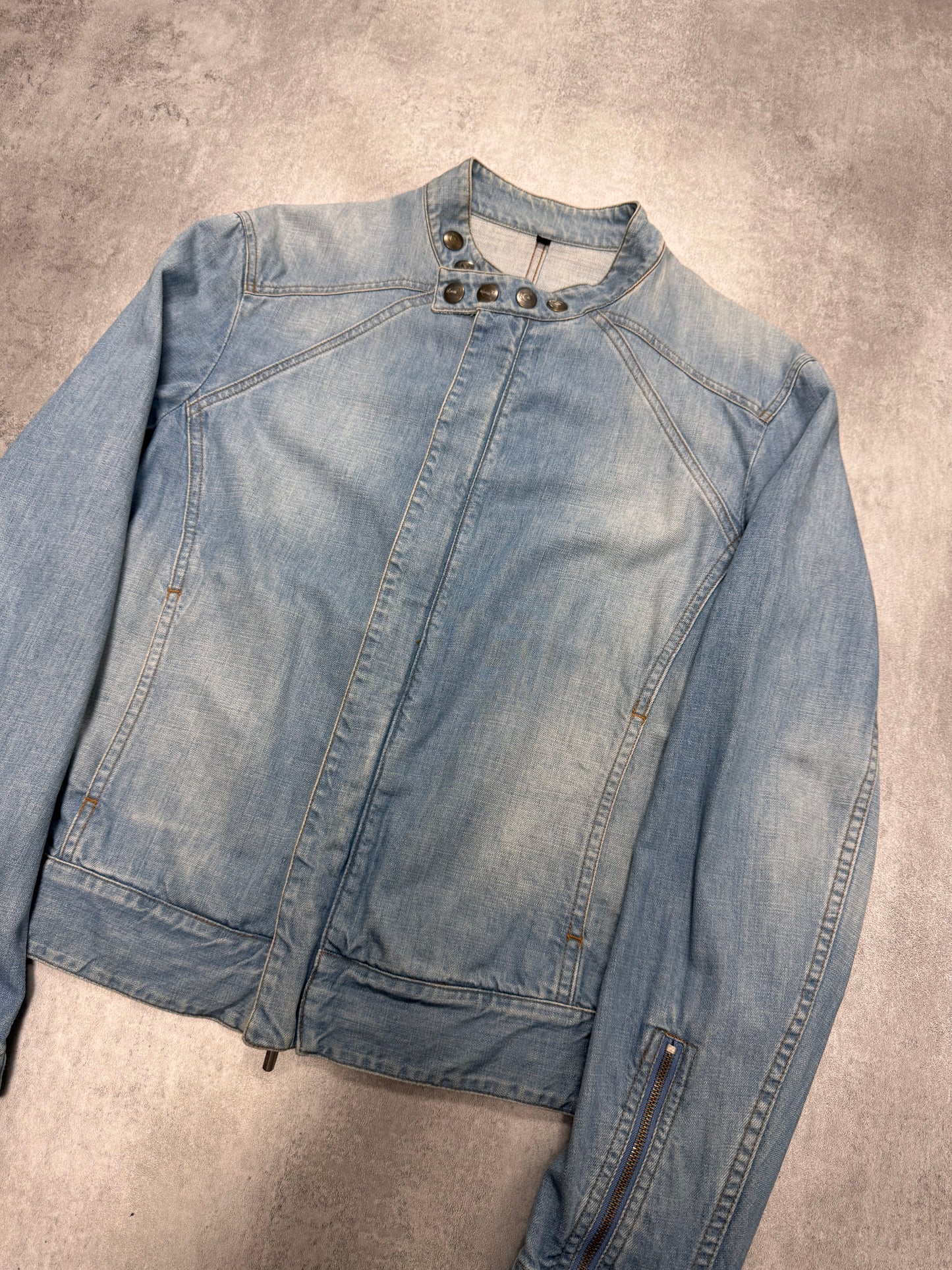 2000s Cavalli Biker Light Blue Denim Jacket (M)