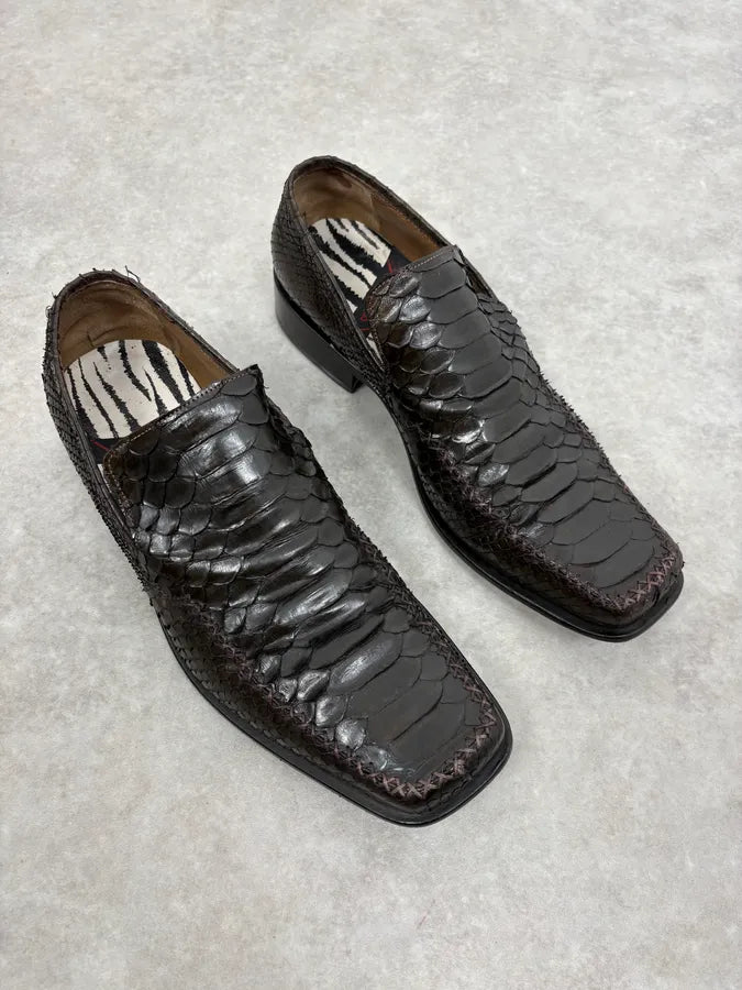 2000s Roberto Cavalli Dark Brown Python Leather Mules qEwUkqw 3