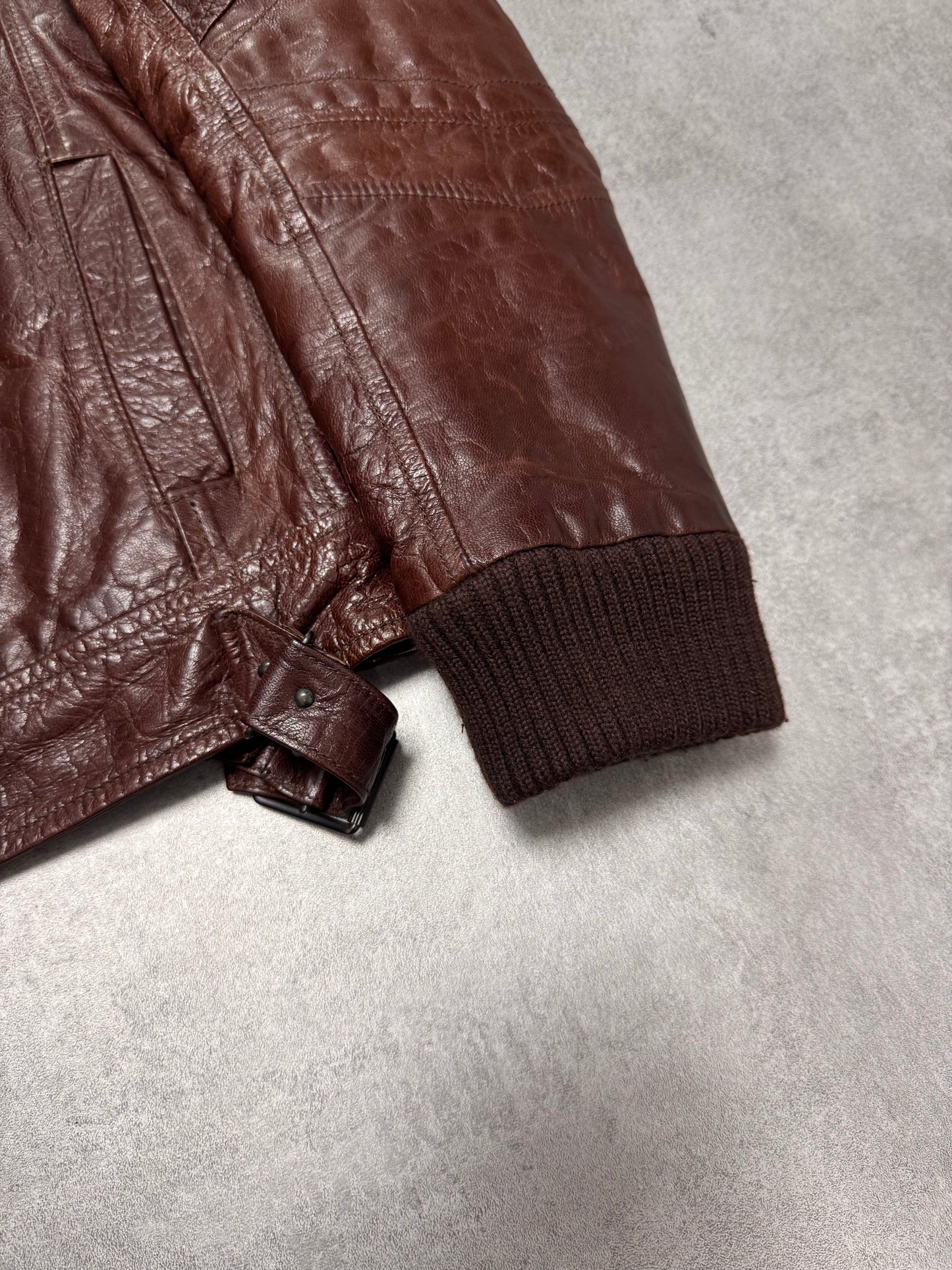 AW2008 Cavalli Brown Leather Bomber Jacket (M)