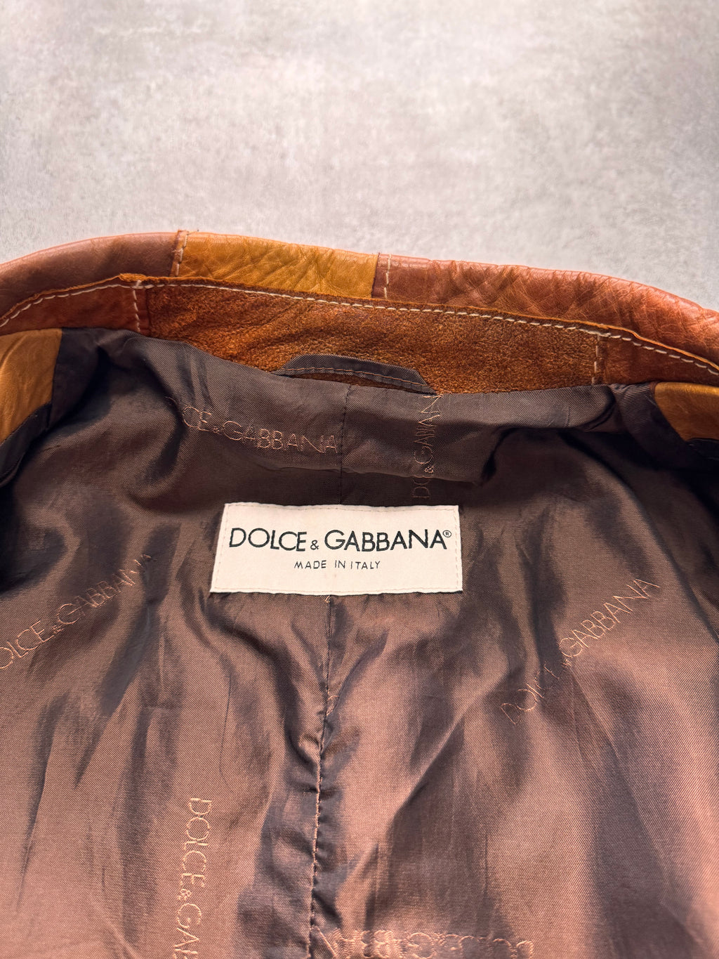 SS2001 Dolce & Gabbana Camel Patchwork Leather Suit Jacket