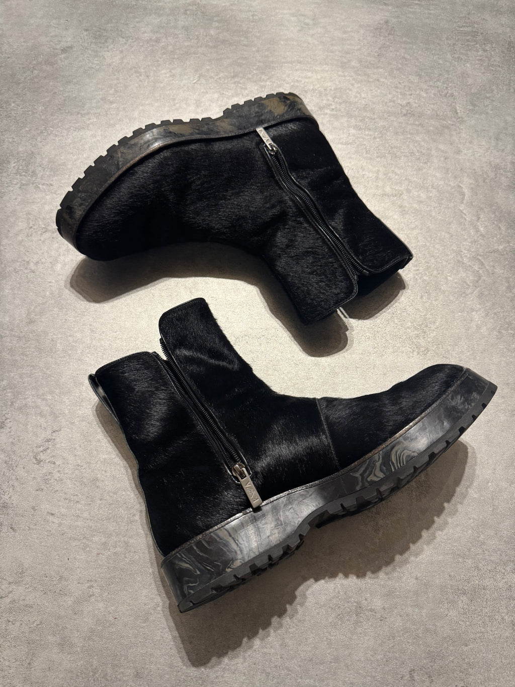 2000s Emporio Armani Pony Hair Black Boots