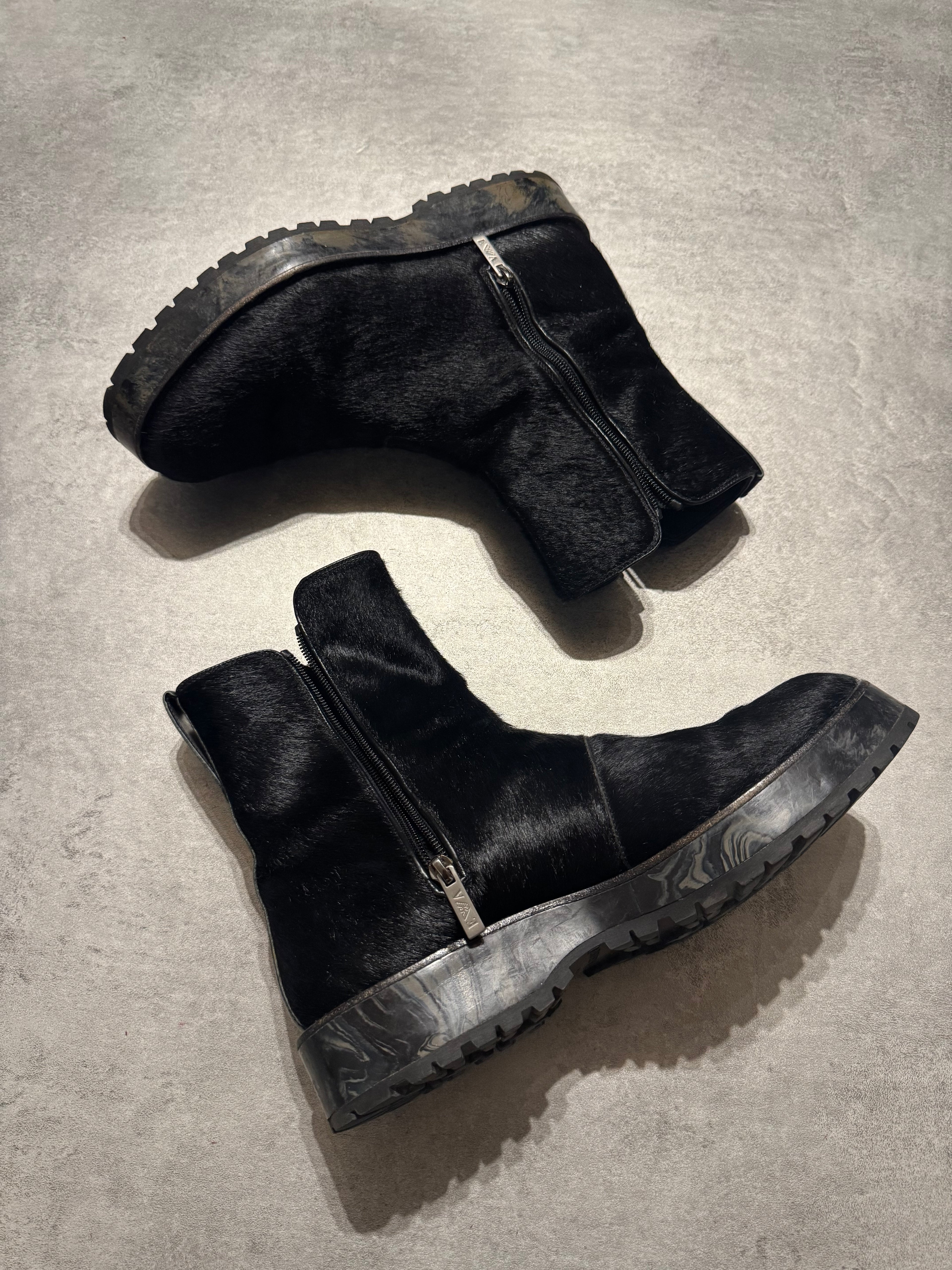 2000s Emporio Armani Pony Hair Black Boots