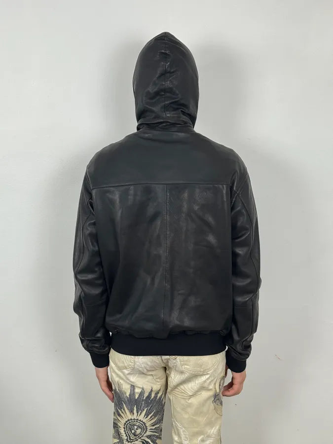 Maison Martin Margiela 3 Zips Hooded Black Leather Jacket NmnuwVW 2