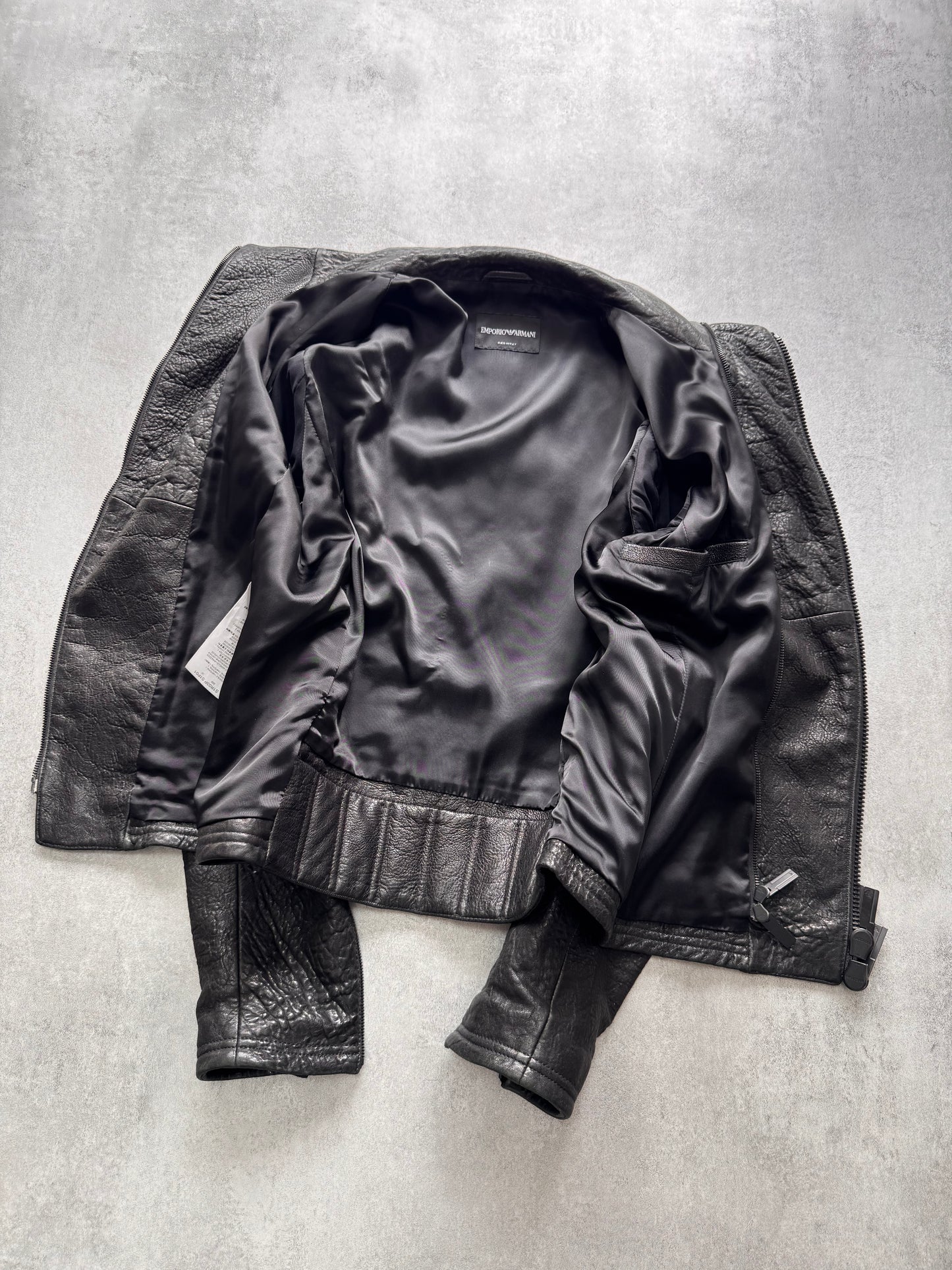 FW2014 Emporio Armami Asymmetrical Grained Leather Jacket (M)