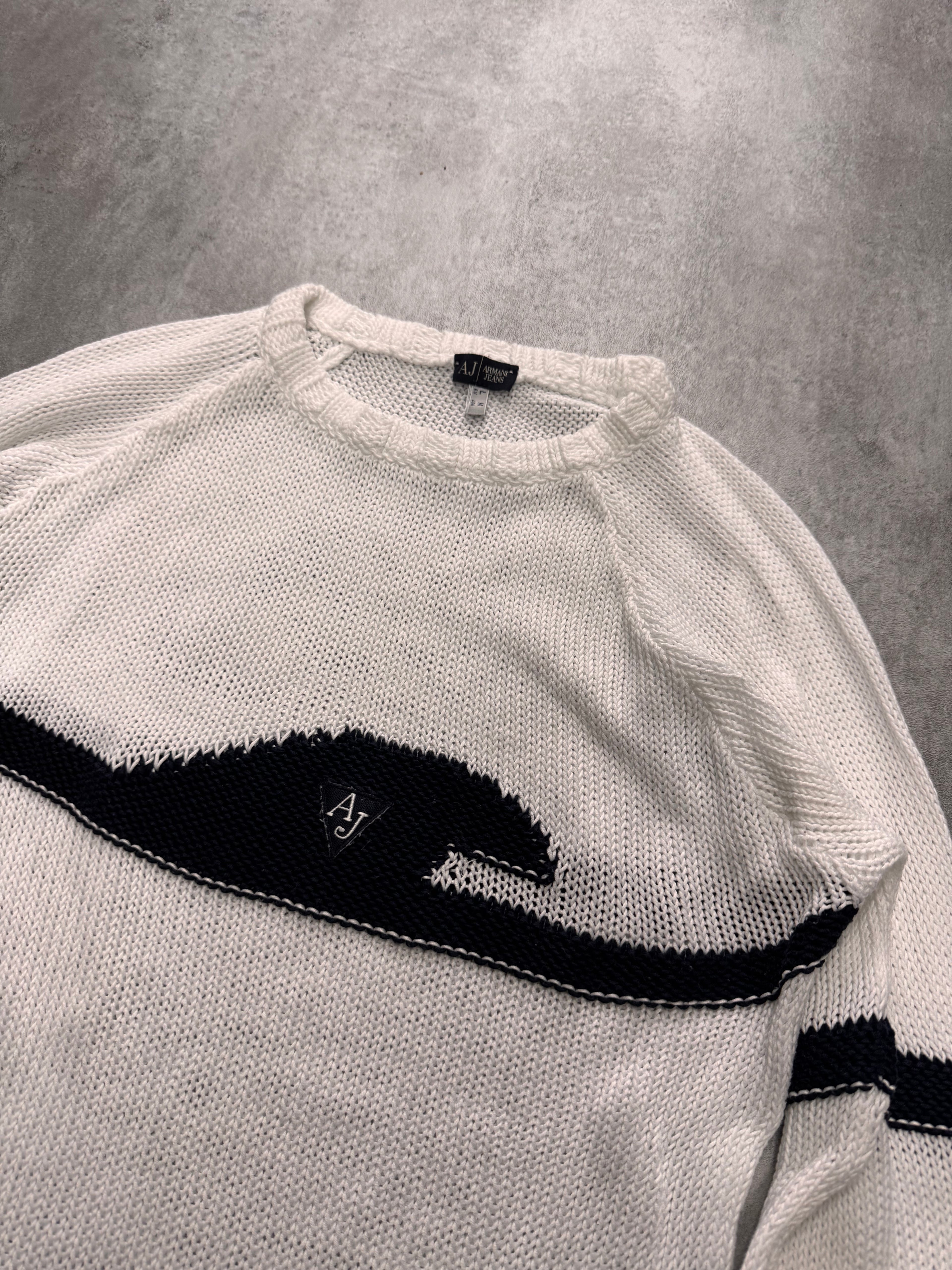 2000s Armani Wave White Sweater