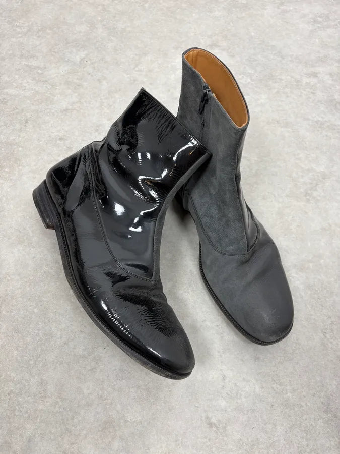 Maison Margiela Black & Grey Patent Leather Hybrid Boots MUHxaFV 4