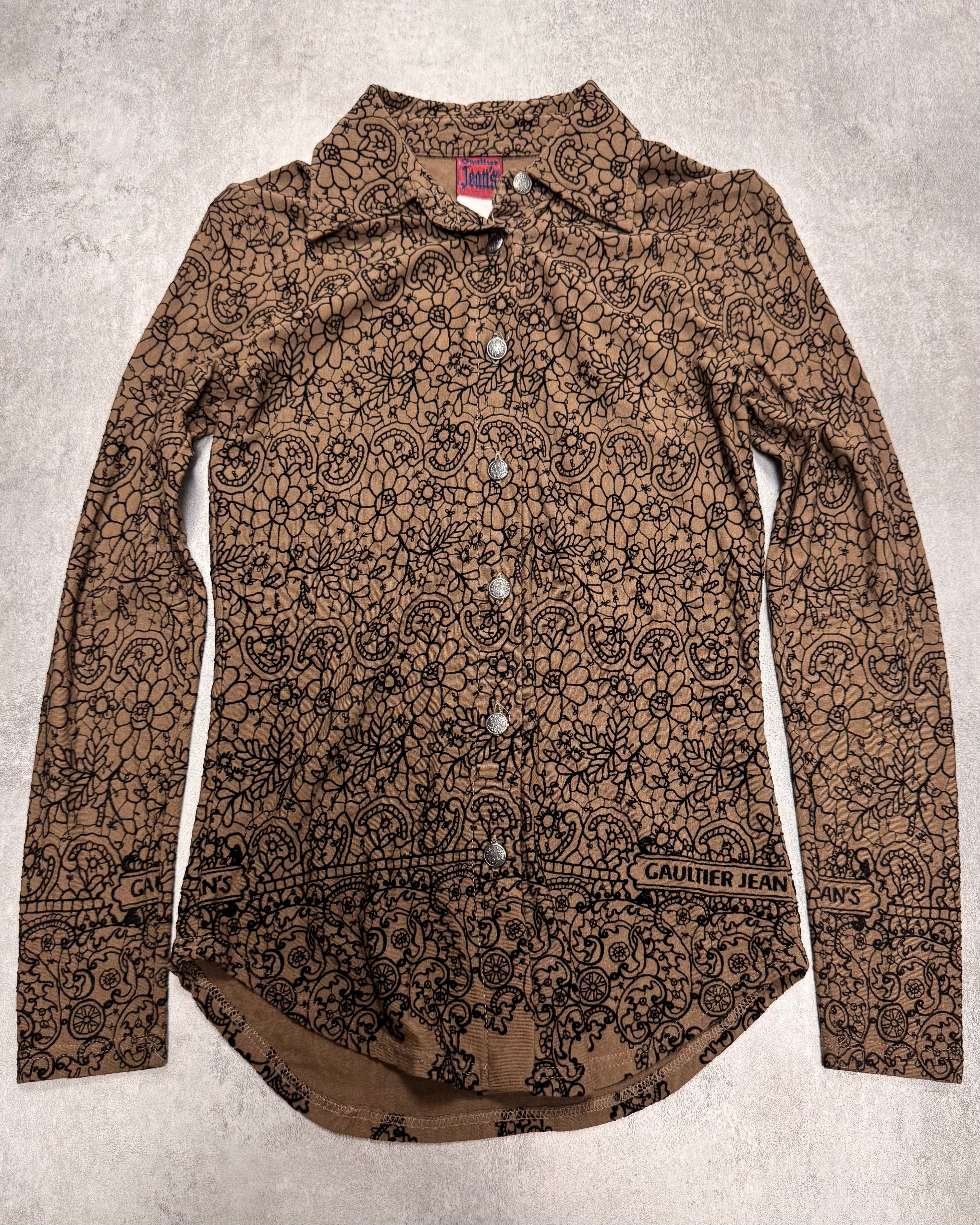 1990s Jean Paul Gaultier Glamour Velvet Khaki Shirt