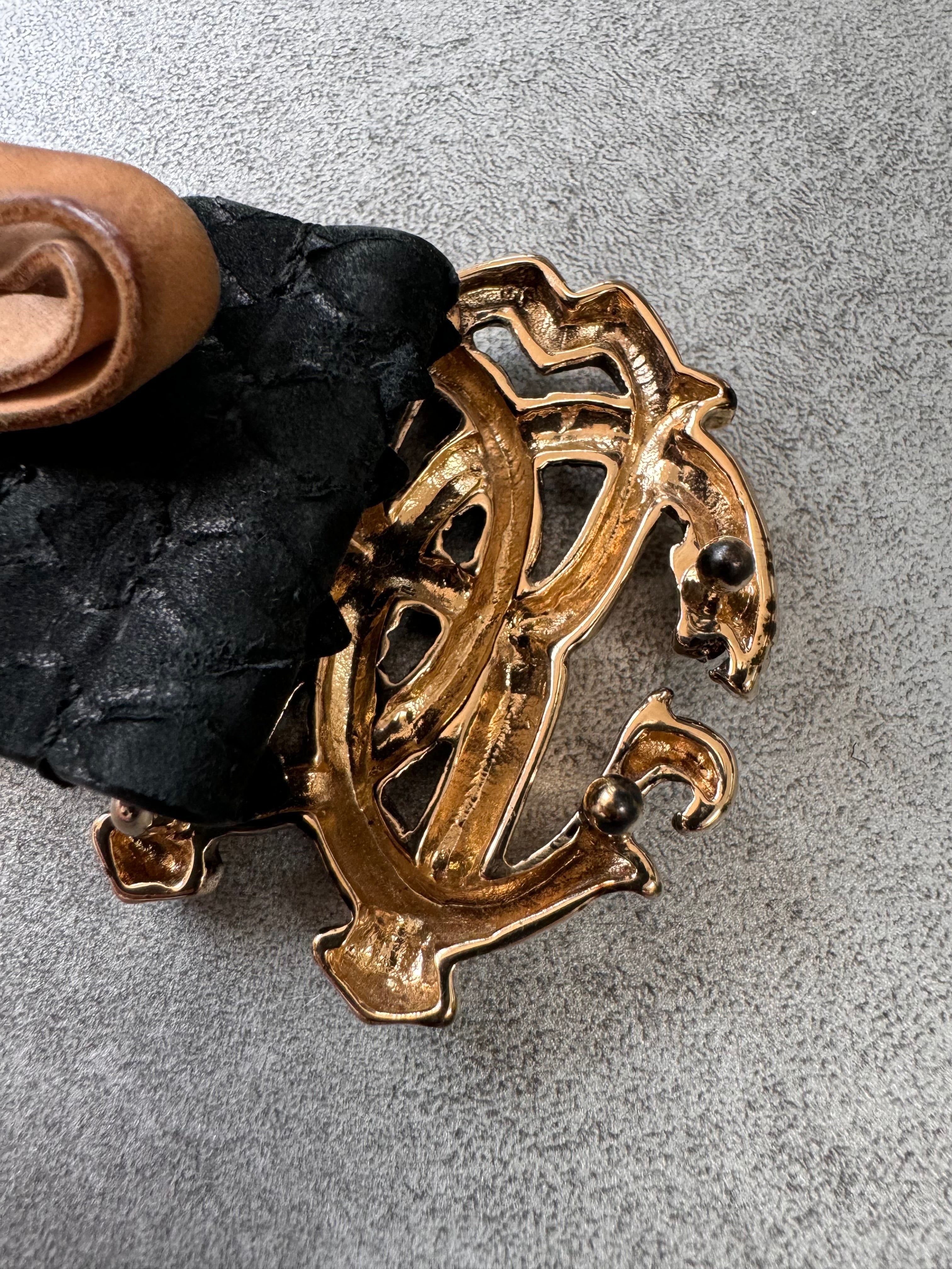 Roberto Cavalli Golden Snake Buckle Dark Navy Leather Belt