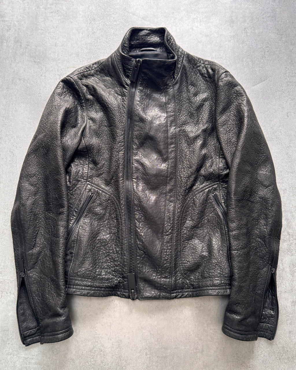 FW2014 Emporio Armami Asymmetrical Grained Leather Jacket
