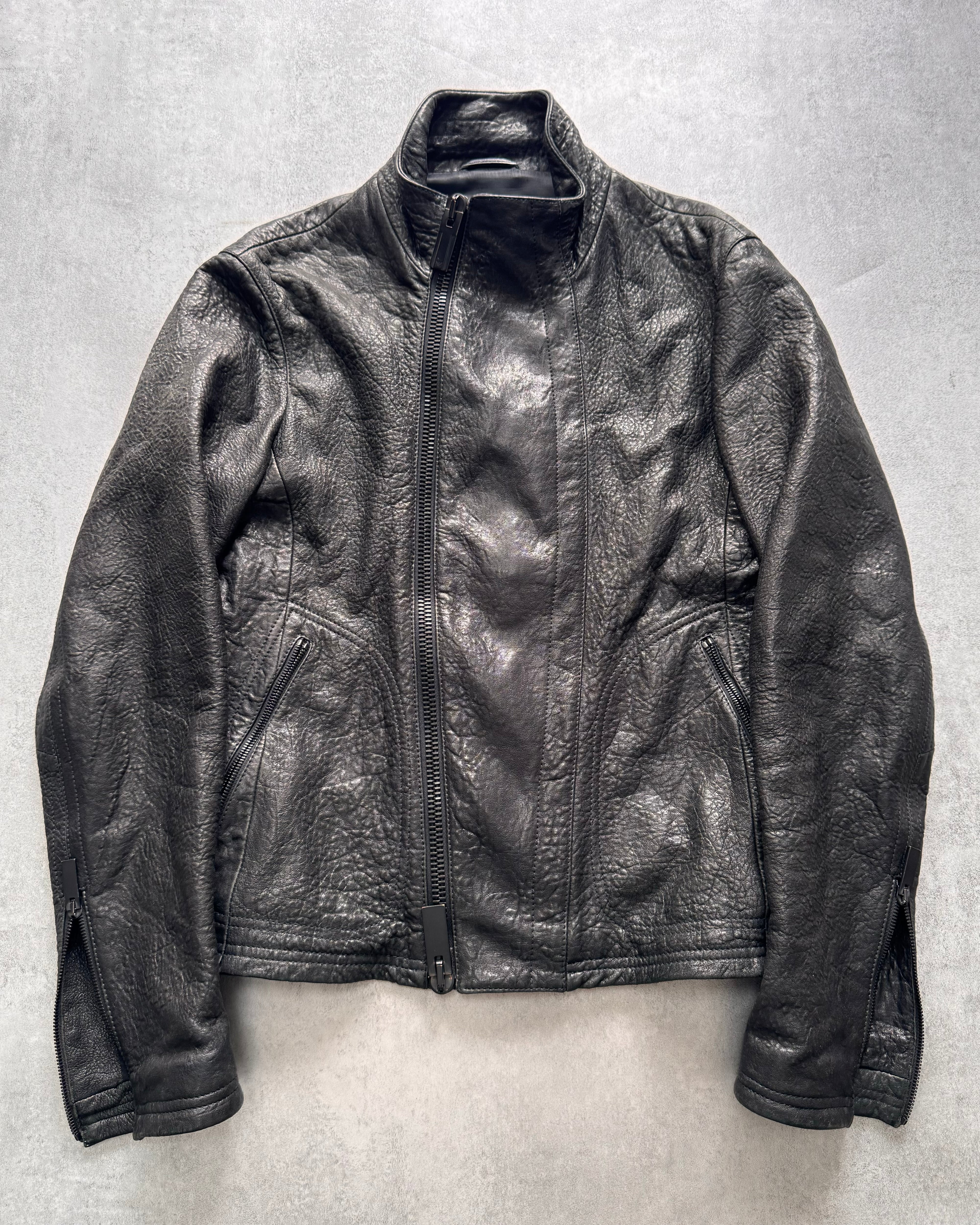 FW2014 Emporio Armami Asymmetrical Grained Leather Jacket