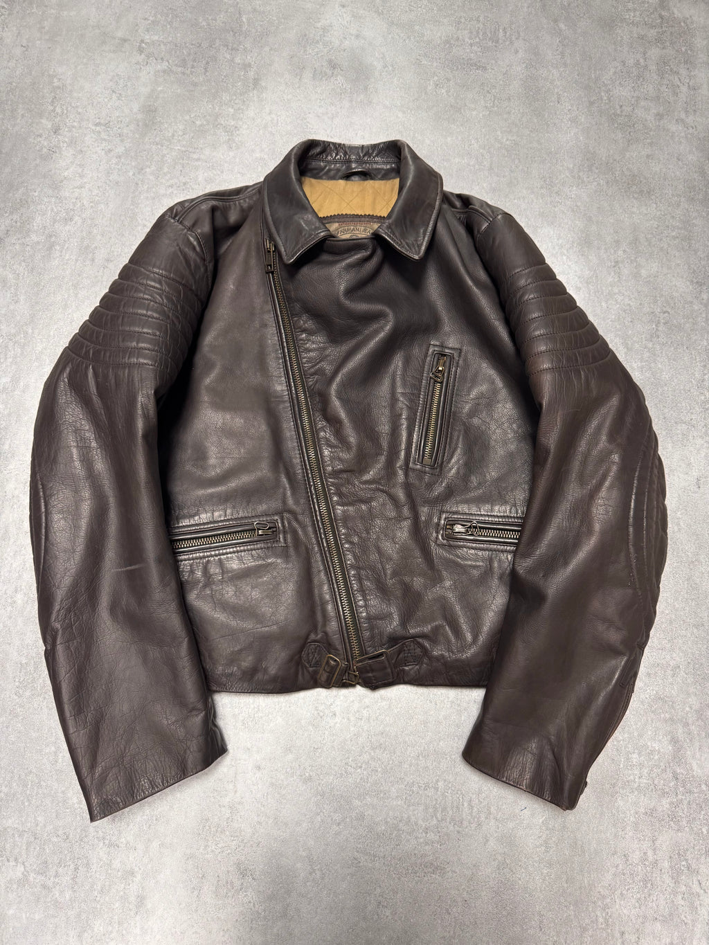 1990s Armani Aviator Bomber Brown Leather Cropped Jacket