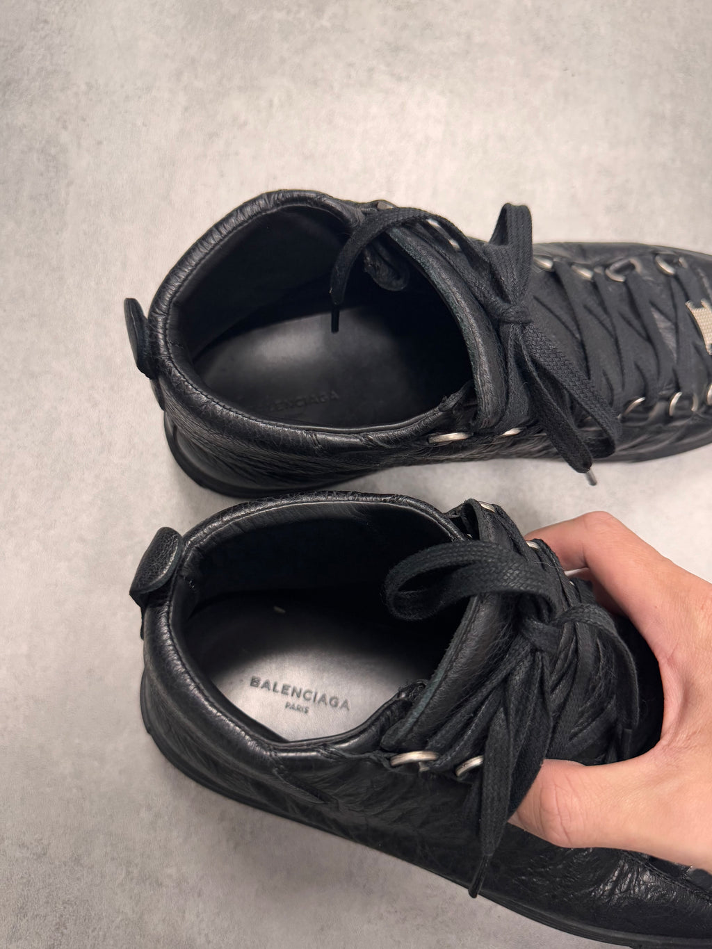 Balenciaga Arena High Black Cracked Leather Sneakers