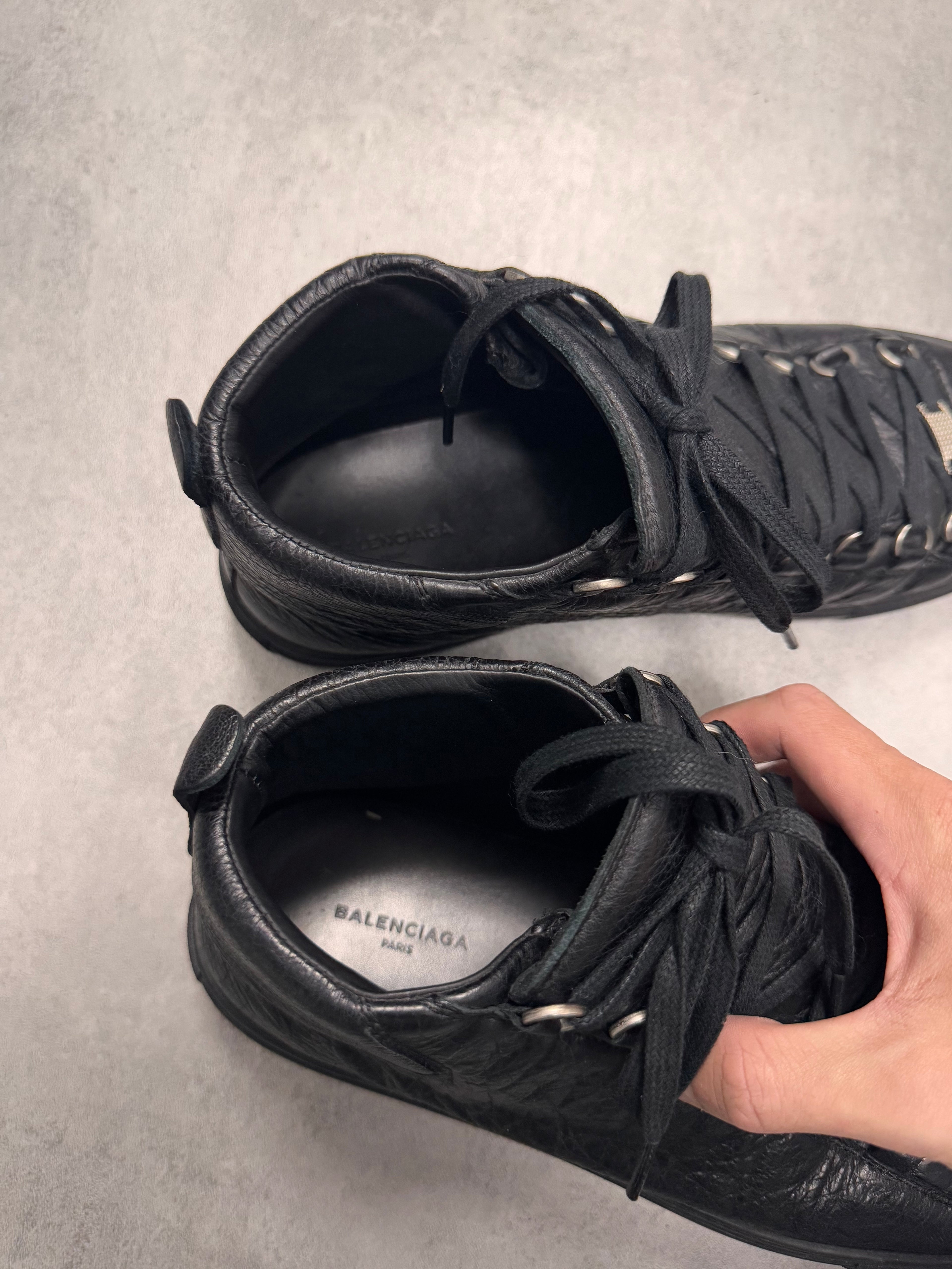 Balenciaga Arena High Black Cracked Leather Sneakers