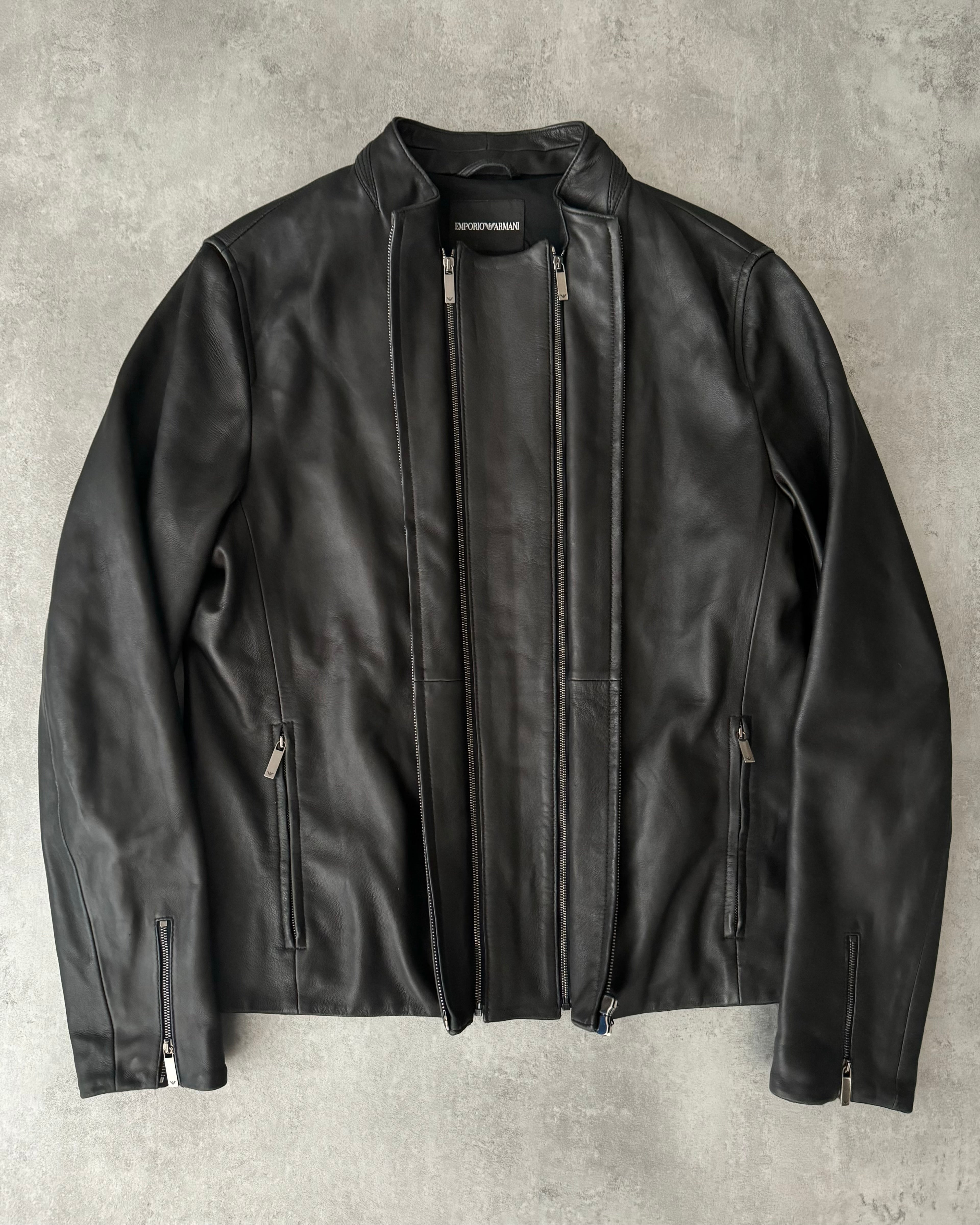 AW2016 Emporio Armani FingerPrint Signature Leather Jacket