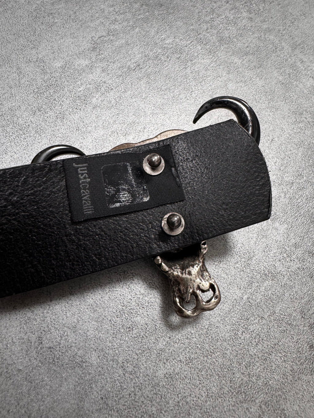 Cavalli Bull Skull Buckle Leather Belt