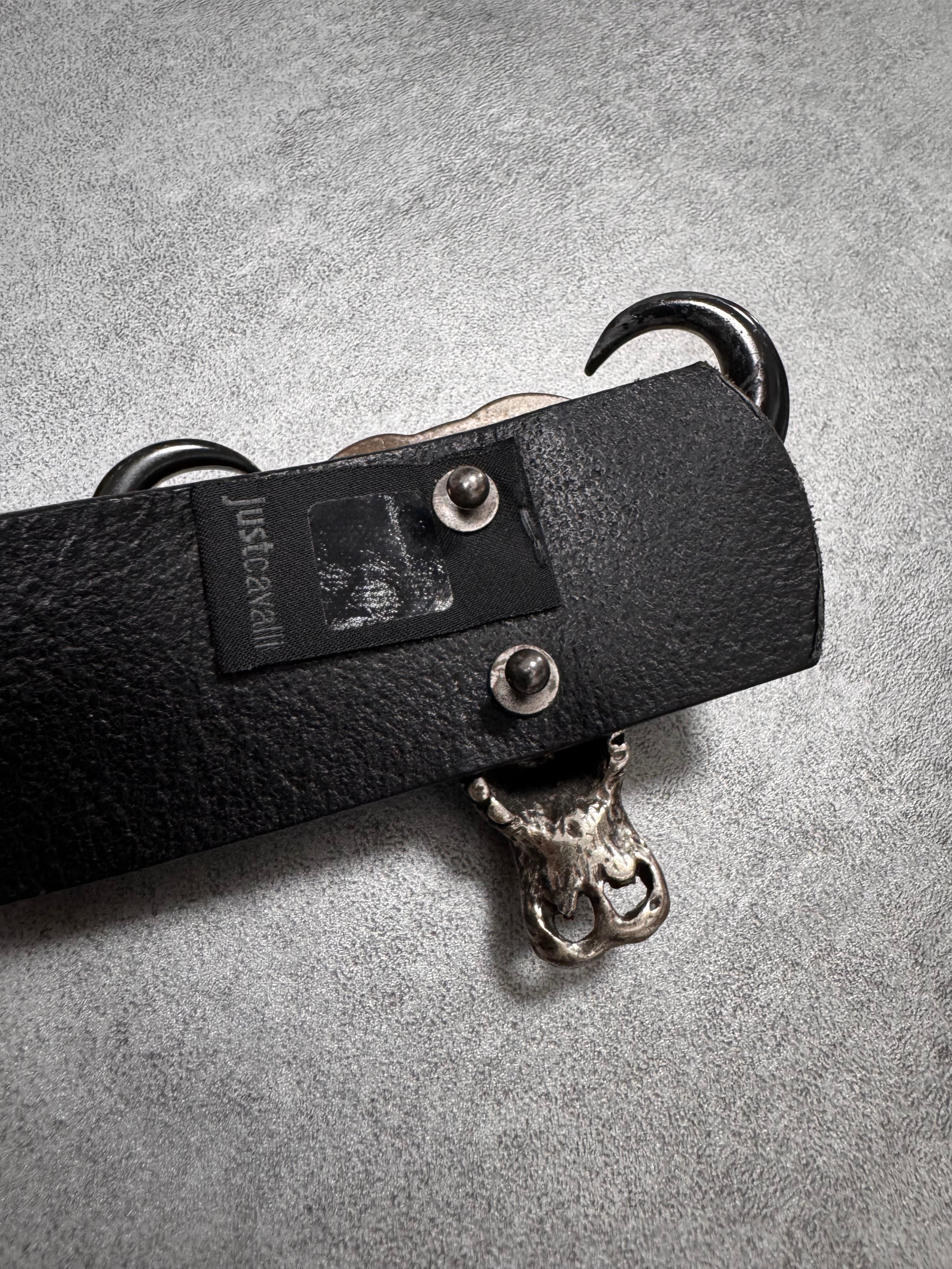 Cavalli Bull Skull Buckle Leather Belt