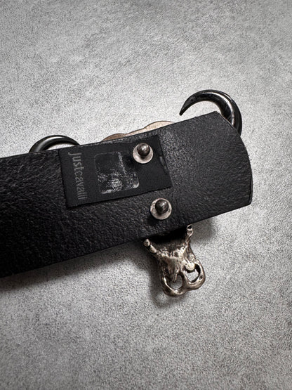 Cavalli Bull Skull Buckle Leather Belt (OS)