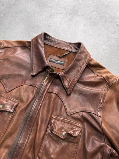 2000s Dolce & Gabbana Brown Leather Jacket (M/L)