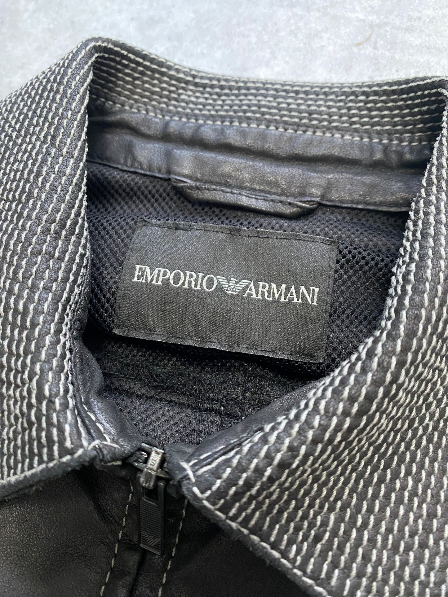 SS2007 Emporio Armani Topstitched Black Leather Jacket (M)