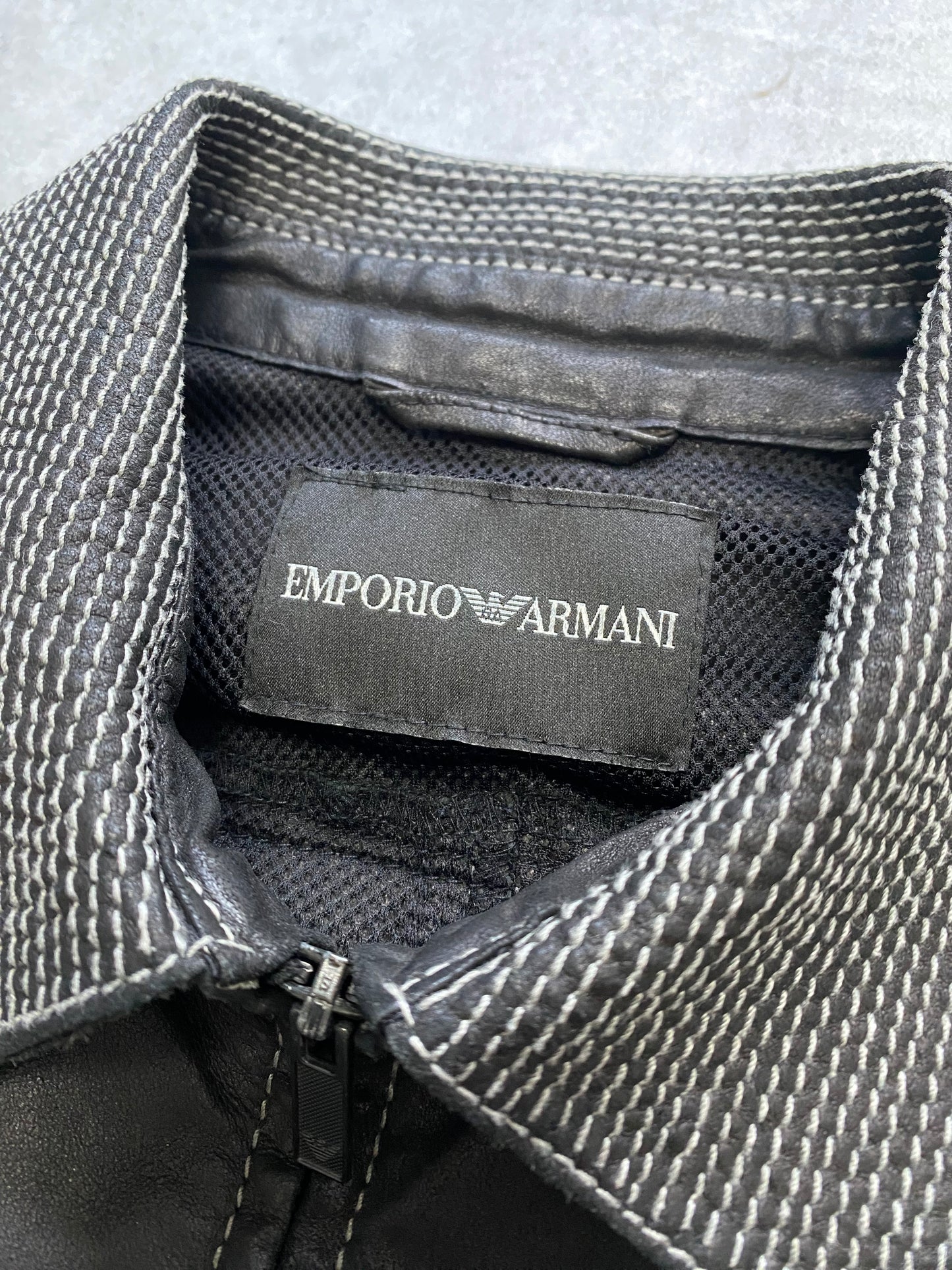 SS2007 Emporio Armani 明线黑色皮夹克 (M)