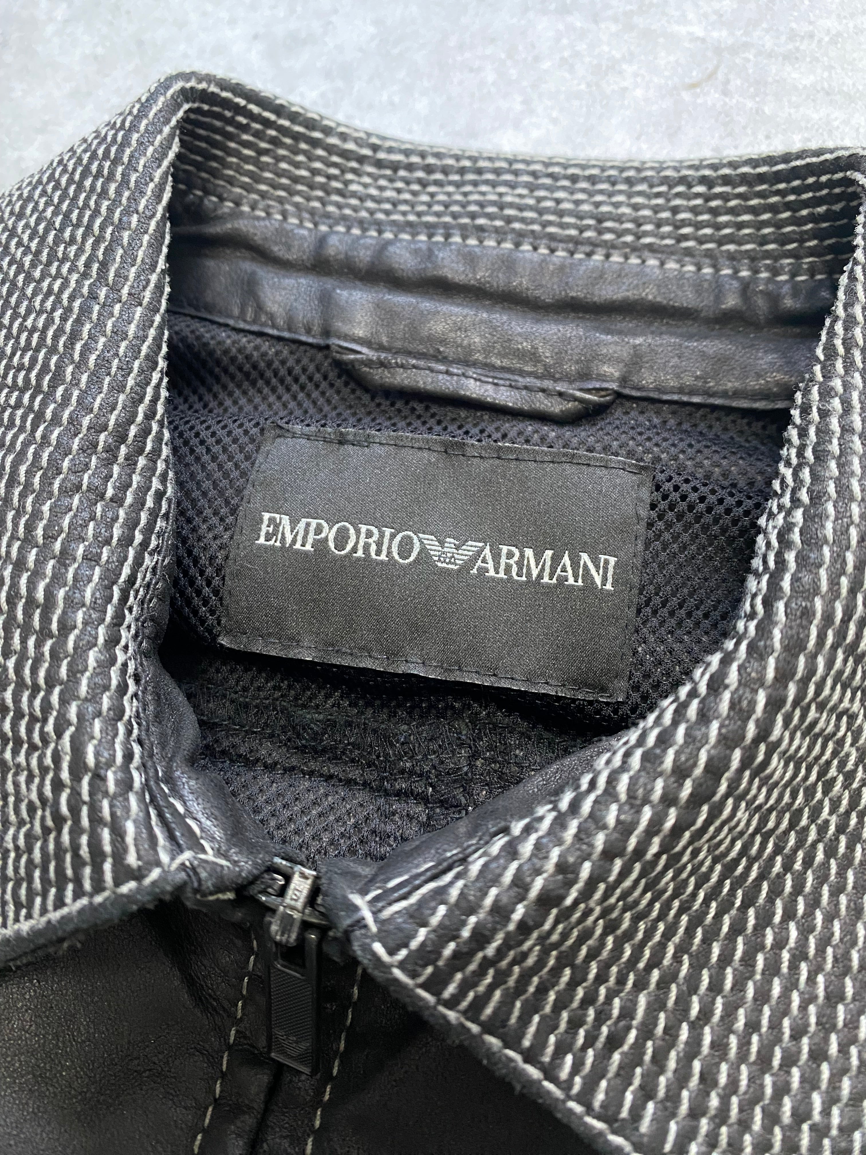 SS2007 Emporio Armani Topstitched Black Leather Jacket