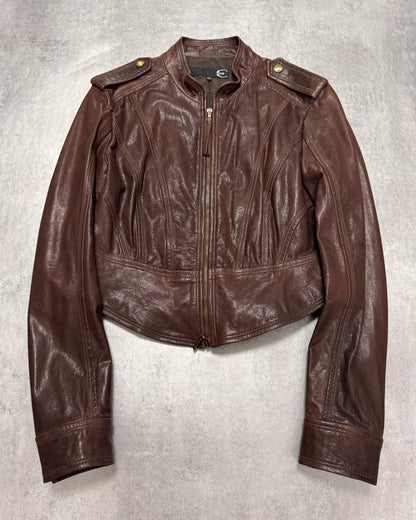 FW2011 Cavalli Cropped Brown Leather Jacket (XS)