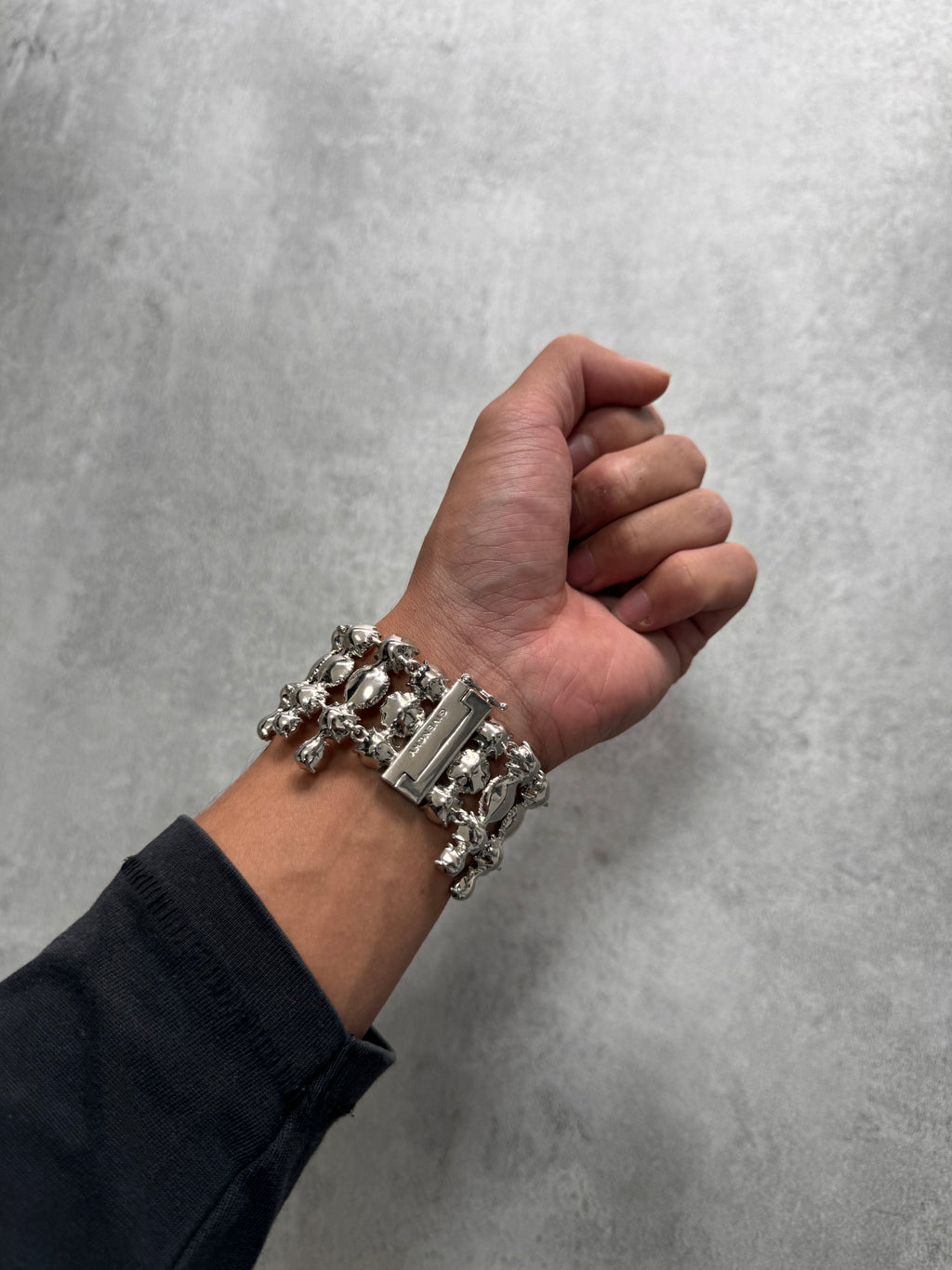 1990s Givenchy Royal Crystal Reversible Stainless Steel Bracelet (OS)