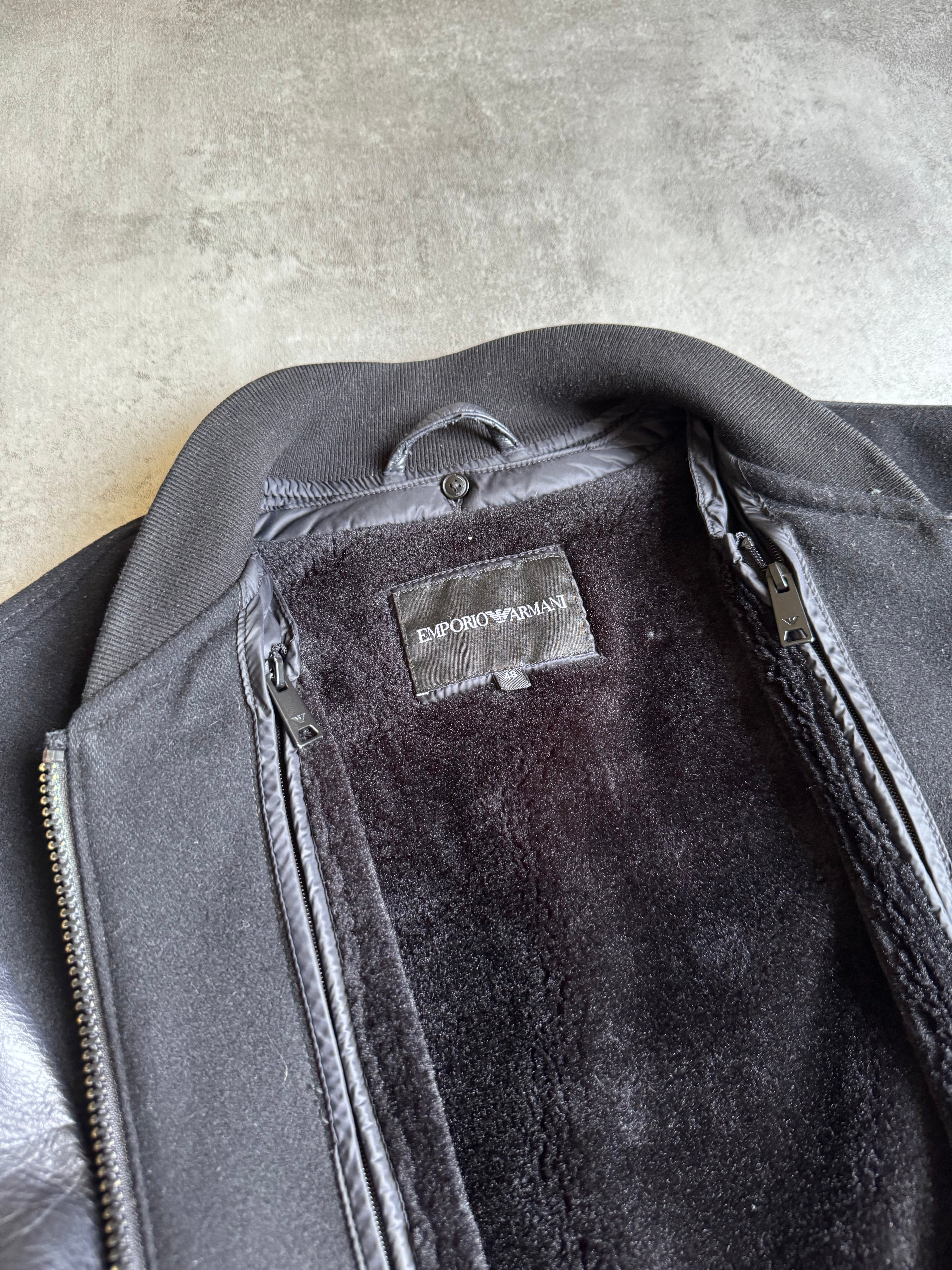 AW2018 Emporio Armani Black Leather Sleeves Bomber Jacket (M) - 3
