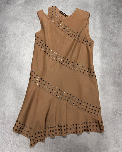 Roberto Cavalli Asymmetrical Studded Beige Dress (XS)