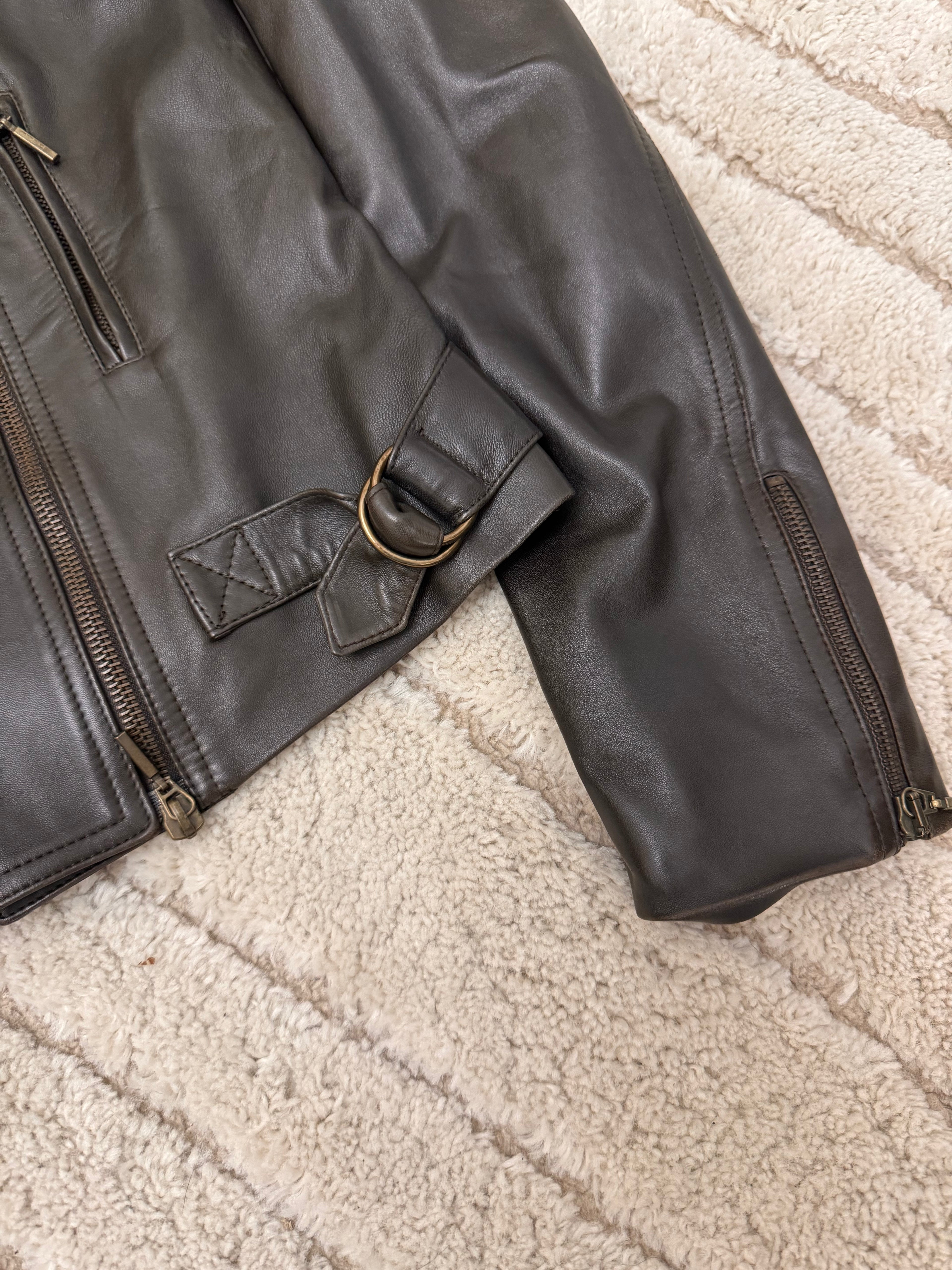2000s Plein Sud Utility Deep Brown Leather Jacket