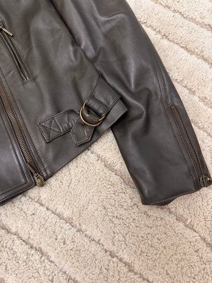 2000s Plein Sud Utility Deep Brown Leather Jacket (XS/S)