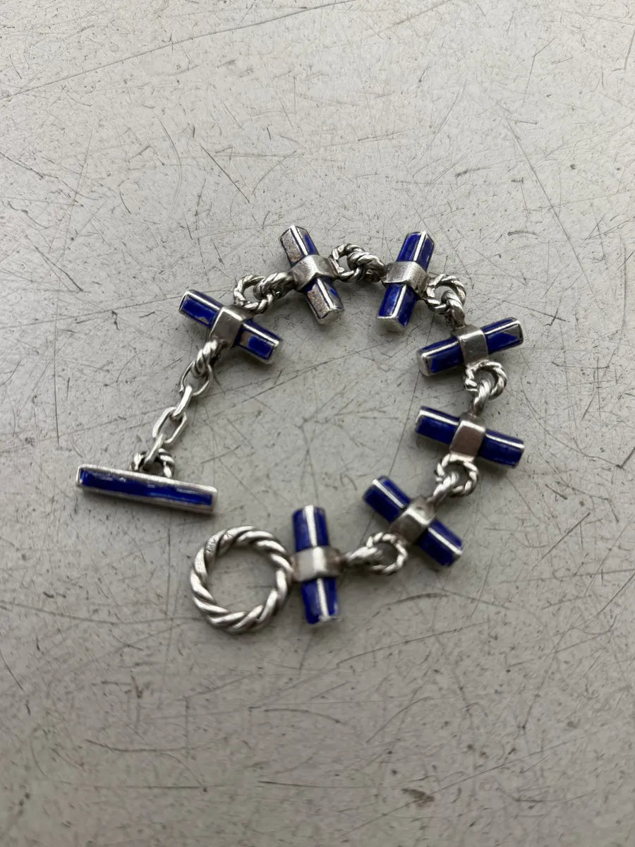1960s Gucci Silver Blue & Grey Link Bracelet HXeCpsI 0