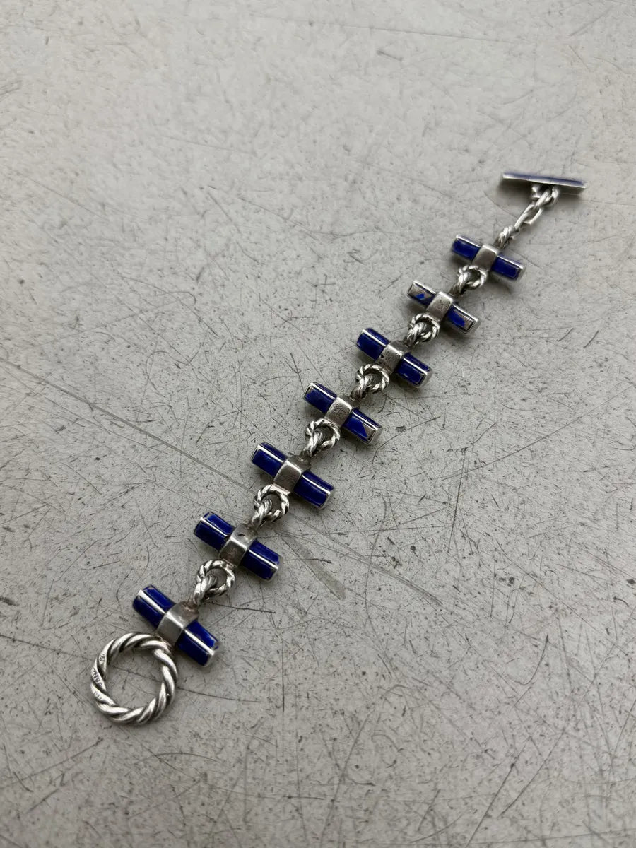 1960s Gucci Silver Blue & Grey Link Bracelet HXeCpsI 1