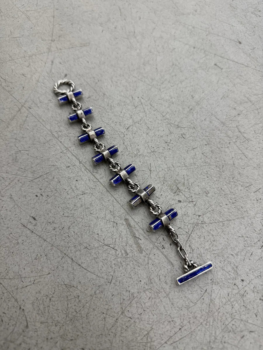 1960s Gucci Silver Blue & Grey Link Bracelet HXeCpsI 10