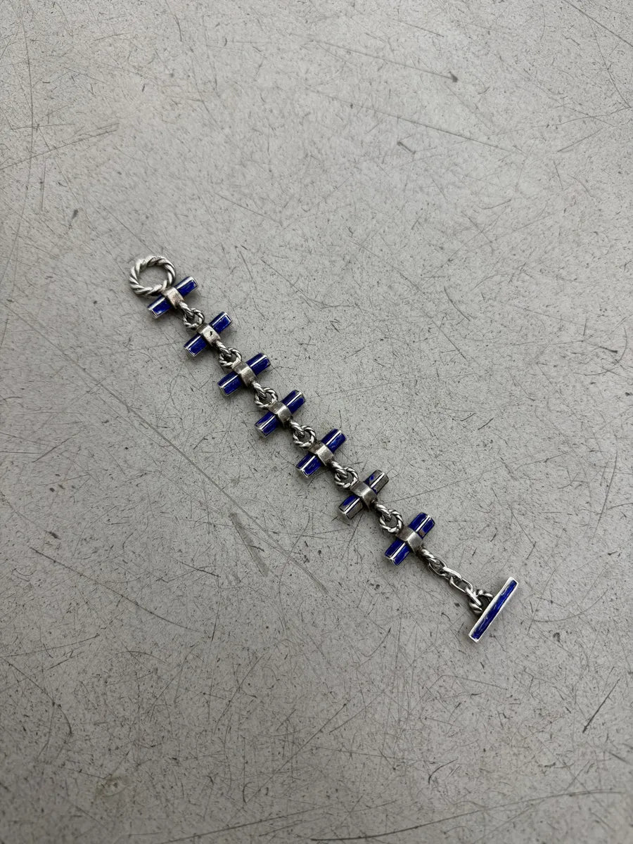 1960s Gucci Silver Blue & Grey Link Bracelet HXeCpsI 16