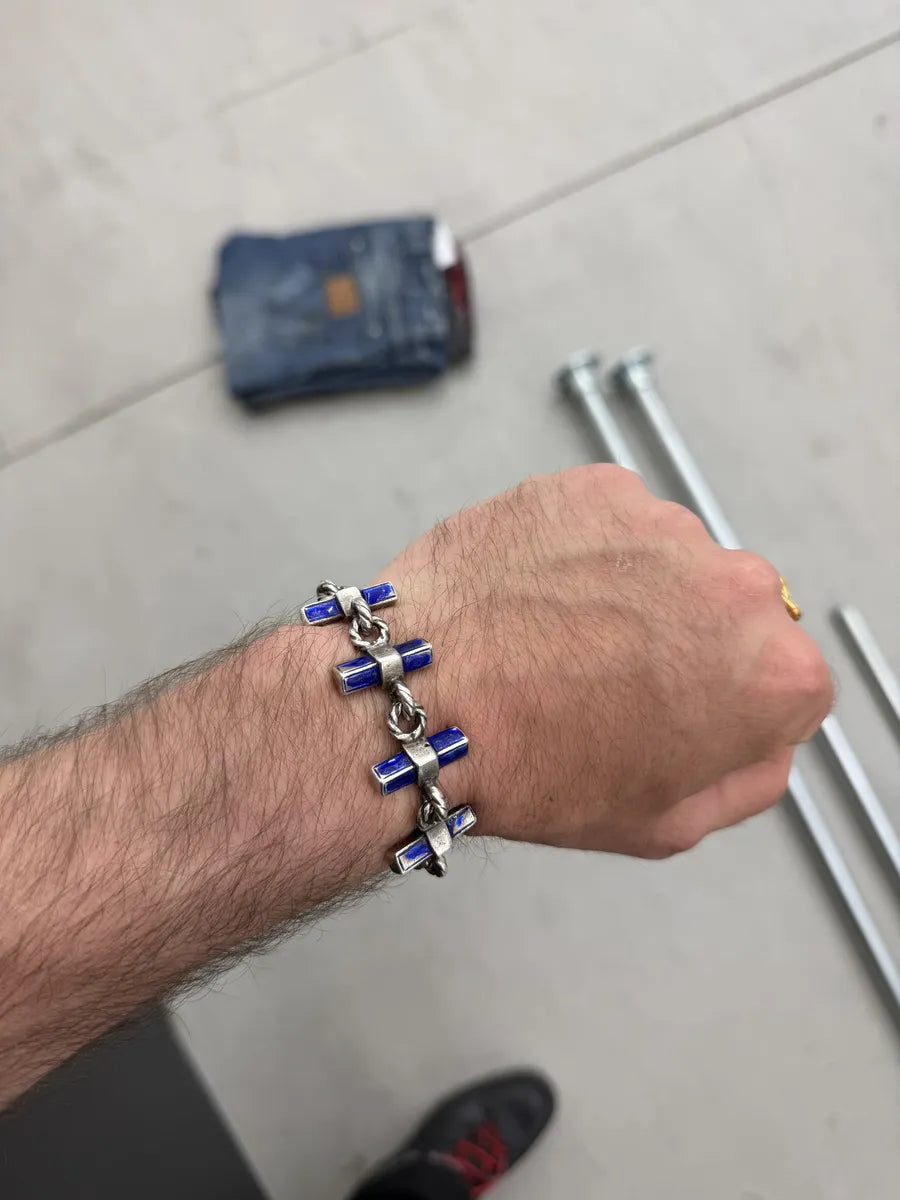 1960s Gucci Silver Blue & Grey Link Bracelet HXeCpsI 2
